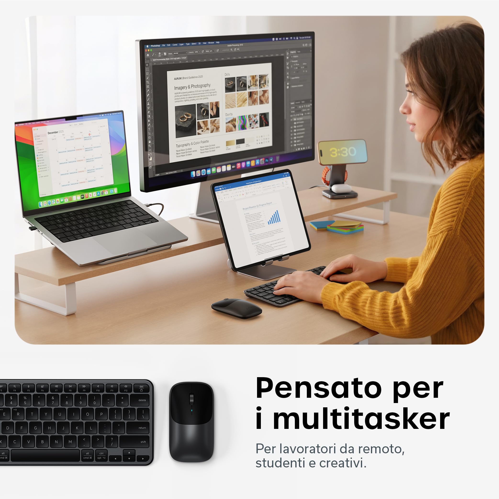 Satechi Combo Tastiera e Mouse Wireless Slim CEX1, QWERTY US, Nero | Layout Americano, Bluetooth multi-dispositivo, ricevitore USB-C, per Mac, Windows e altro