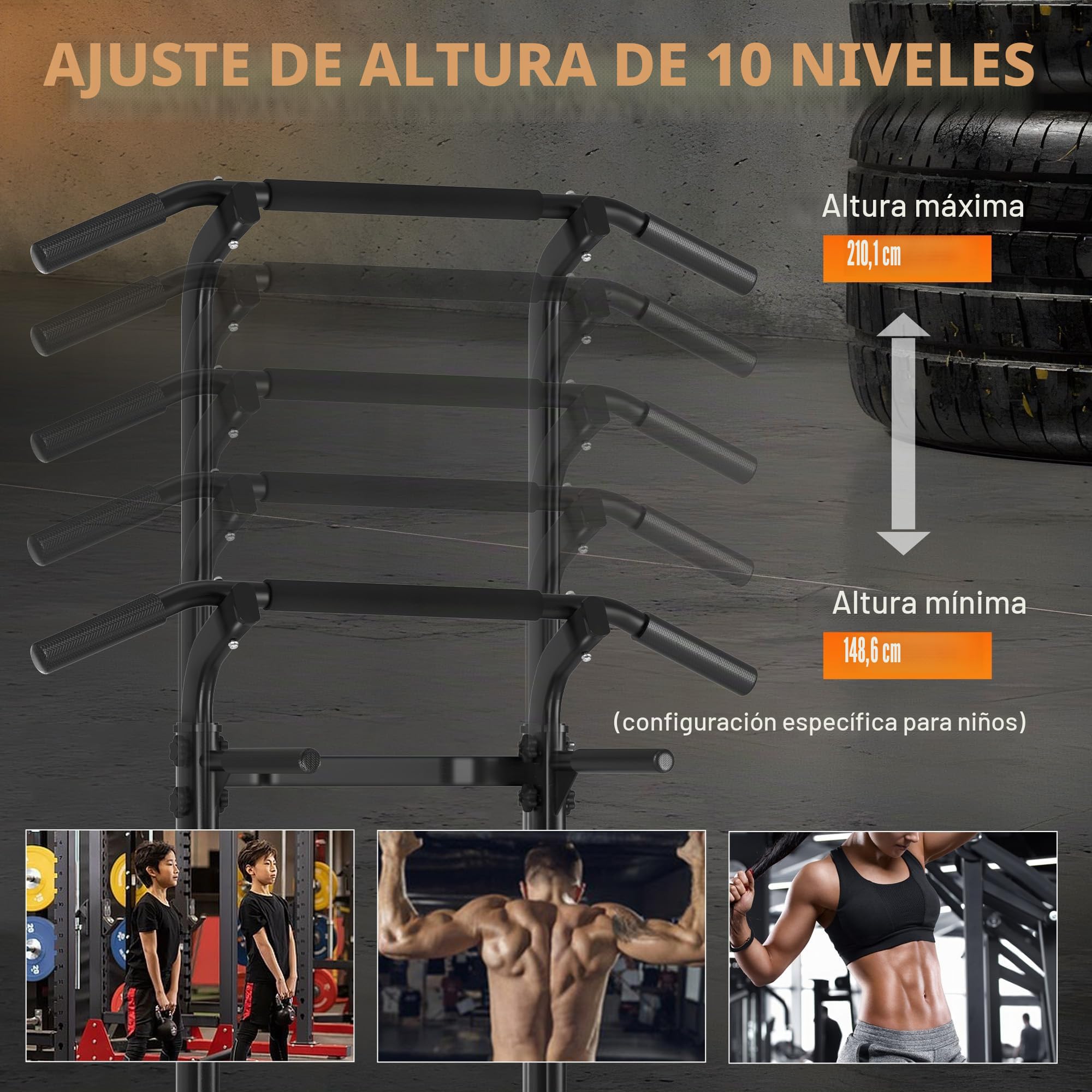 Barra dominadas,Pull up bar,Power Tower,Estacion dominadas,Estación de fitness multifunción,fitness y abdominales,Altura Ajustable,Capacidad de carga 330LB