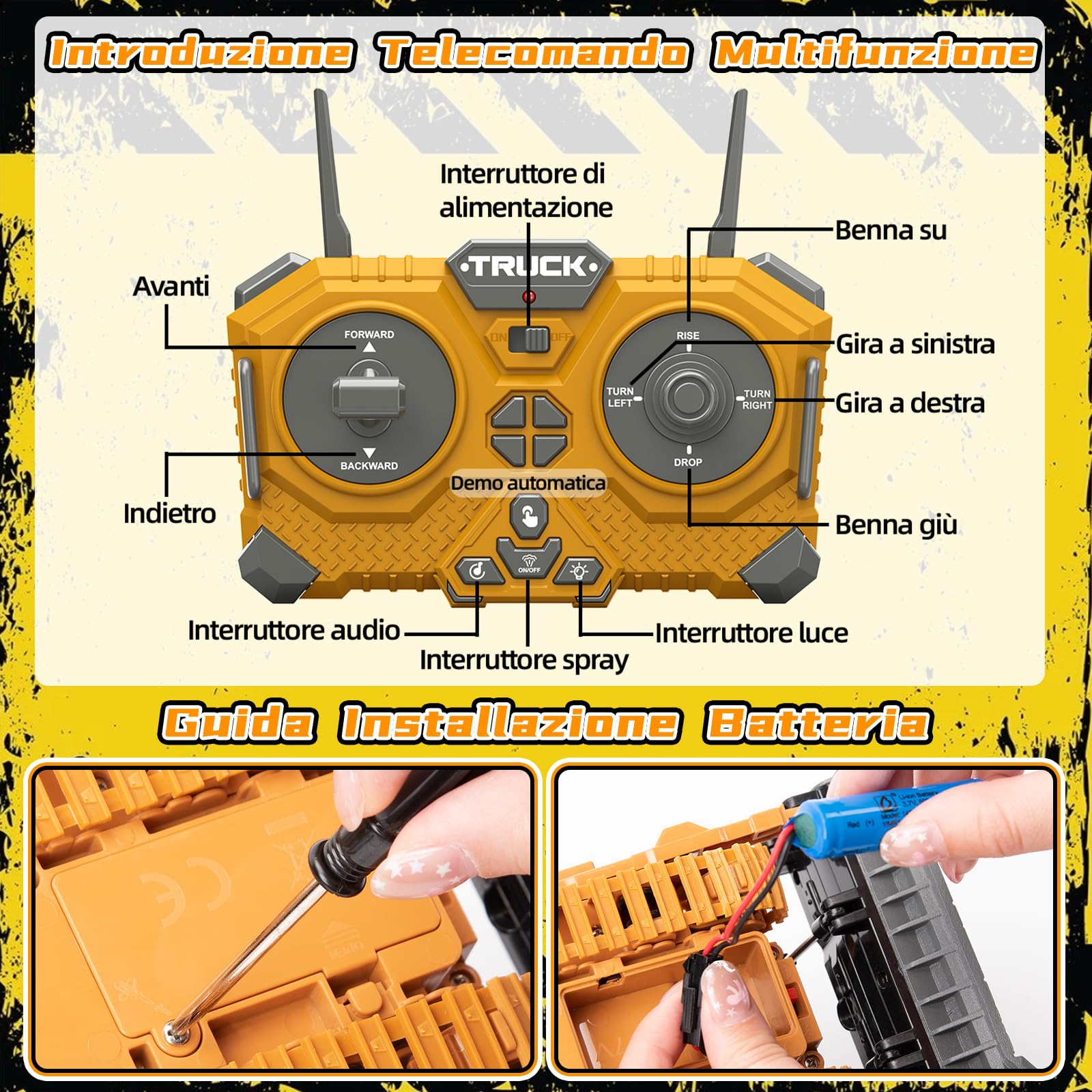 RC Bulldozer, Bulldozer Telecomandato a 11 Canali, 2.4 GHz Bulldozers Giocattolo Telecomandato con Luce ed Effetti Sonori per Bambini di Età Compresa Tra 4 e 12 Anni