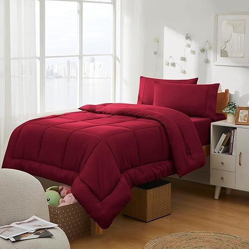 Dorm Room Essentials - Juego de edredón de 5 piezas tamaño individual en una bolsa para estudiantes universitarios, niños y niñas, individual, color