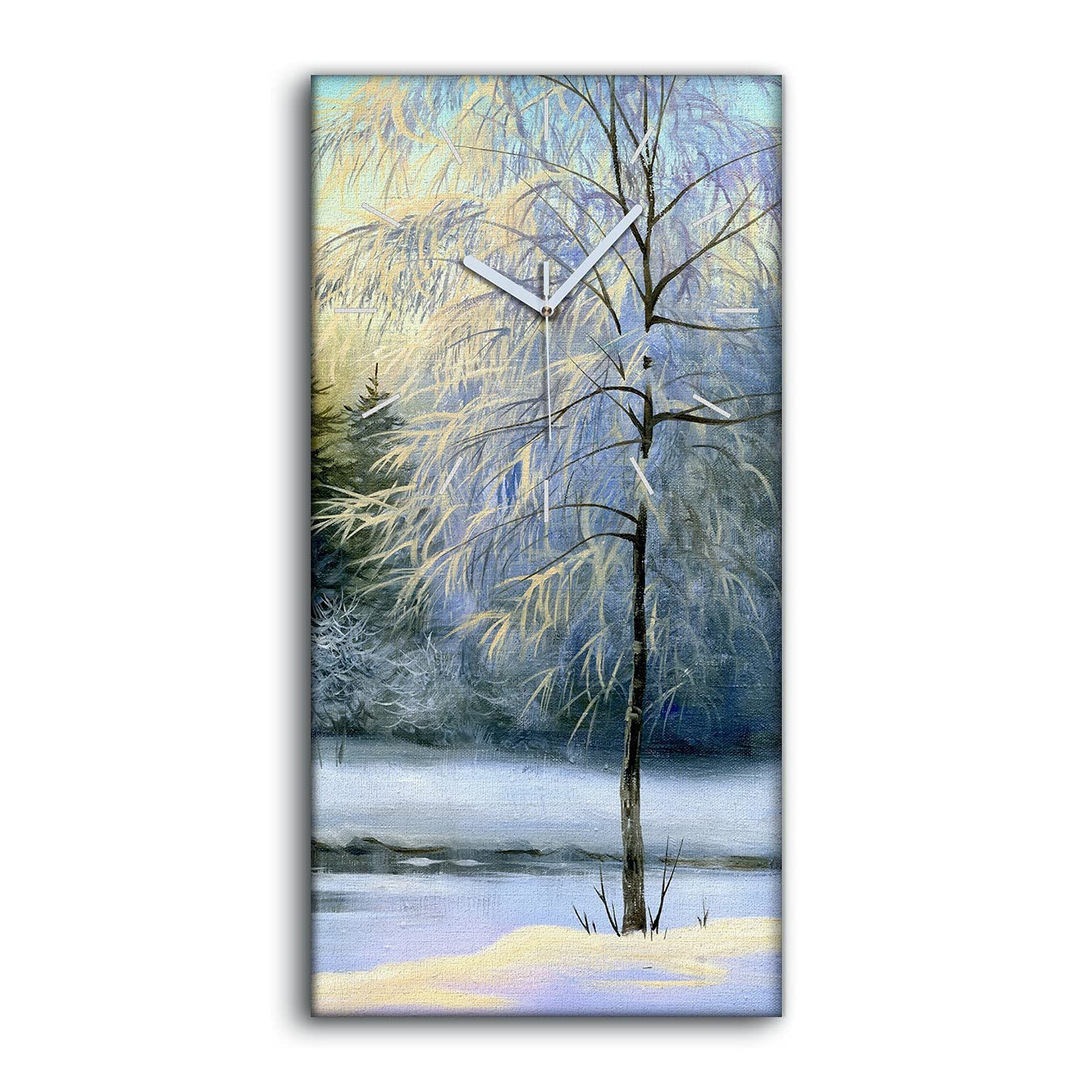 Horloge silencieuse sans tic-tac toile forêt d'hiver 30x60cm pour chambre
