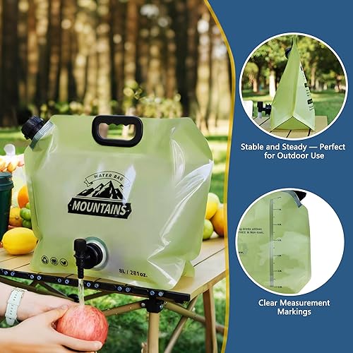Miniatura 5 de Jarra de agua plegable de 2.1 galones con espita, bolsa de agua portátil sin BPA, bolsas de agua plegables para senderismo al aire libre, viajes,