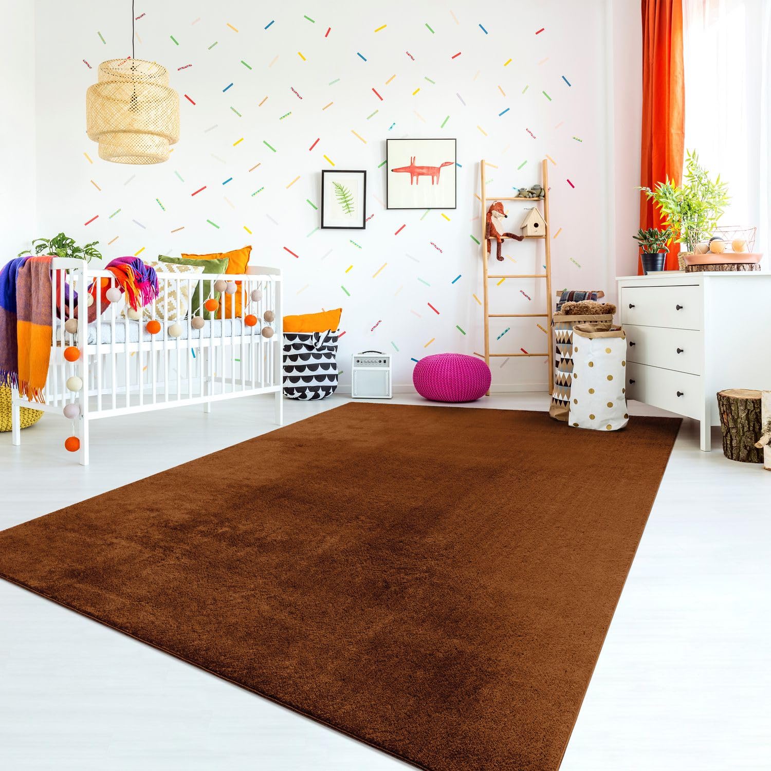 TT Home Teppich Kinderzimmer Waschbar rutschfest Kinderteppich Junge Mädchen Weich Pastell, Farbe: Kupfer, Größe:100x200 cm