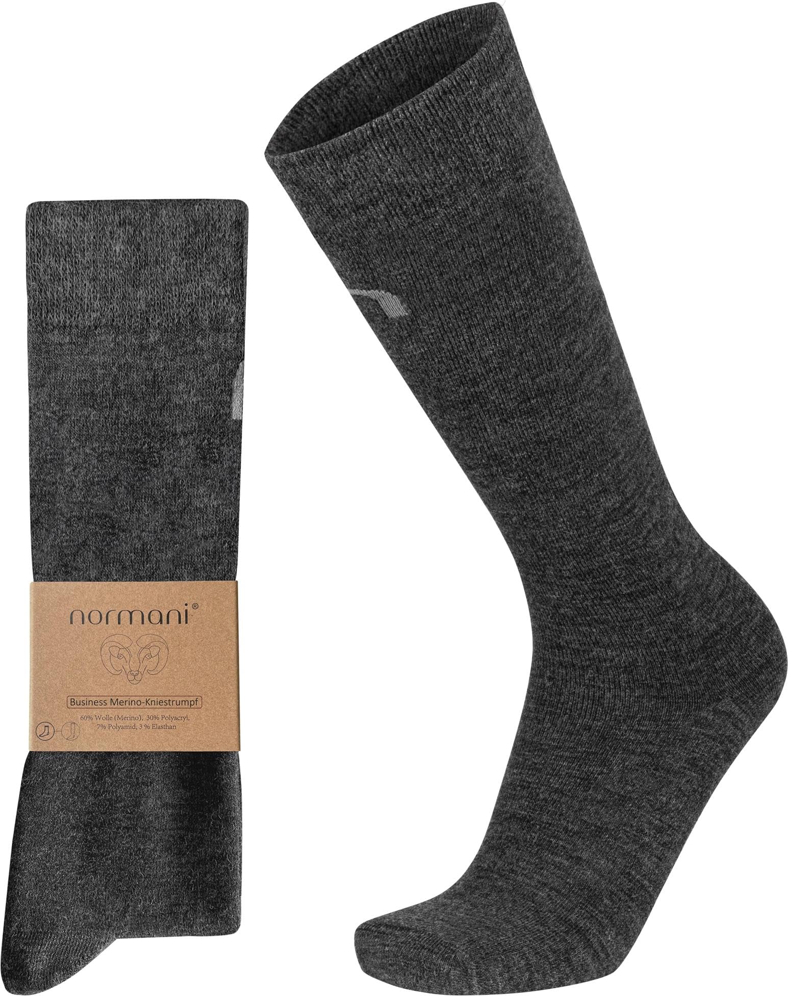 normani 2 Paar Business Kniestrümpfe aus hochwertiger und langlebiger Merinowolle für Damen und Herren, Ideal für Beruf und Freizeit -Merino Kniestrumpf