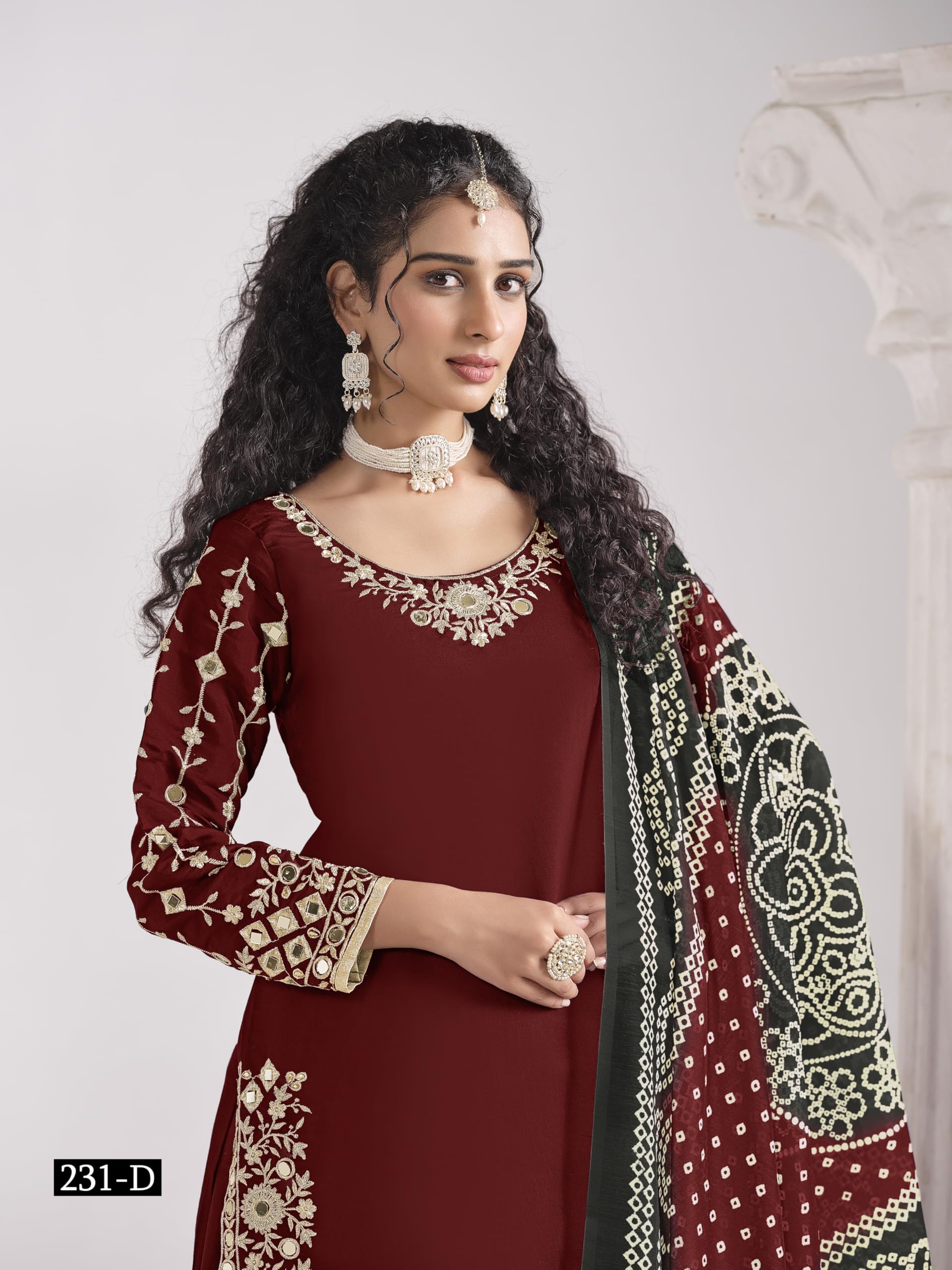 Designer Roman Silk Embroidered Patiala Salwar Suit with Printed Dupatta for Women Festive Party Wear