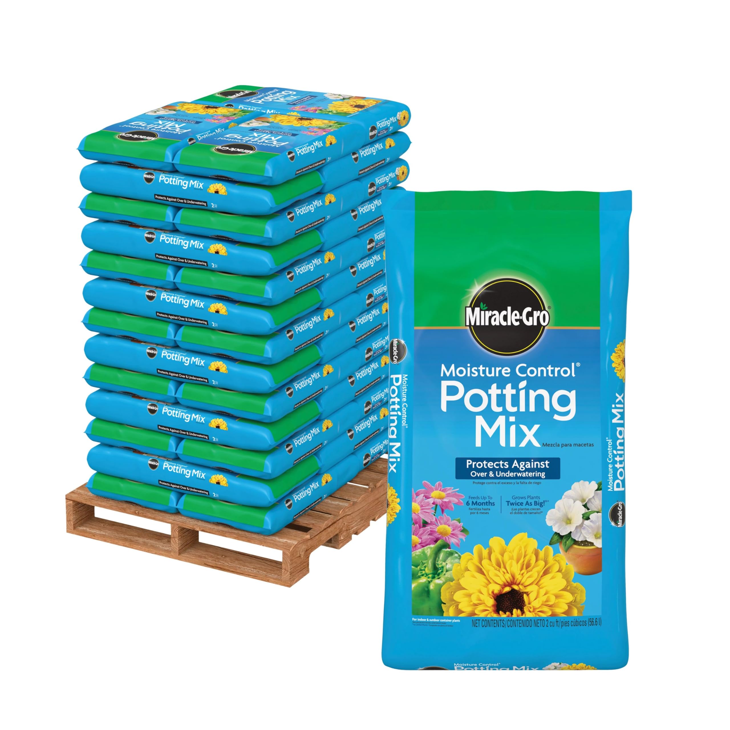 Miracle-Gro Moisture Control Potting Mix Bulk Pallet, for Container Plants, Protects Against Over and Under Watering, 2 cu. ft. Bags, Pallet of 39