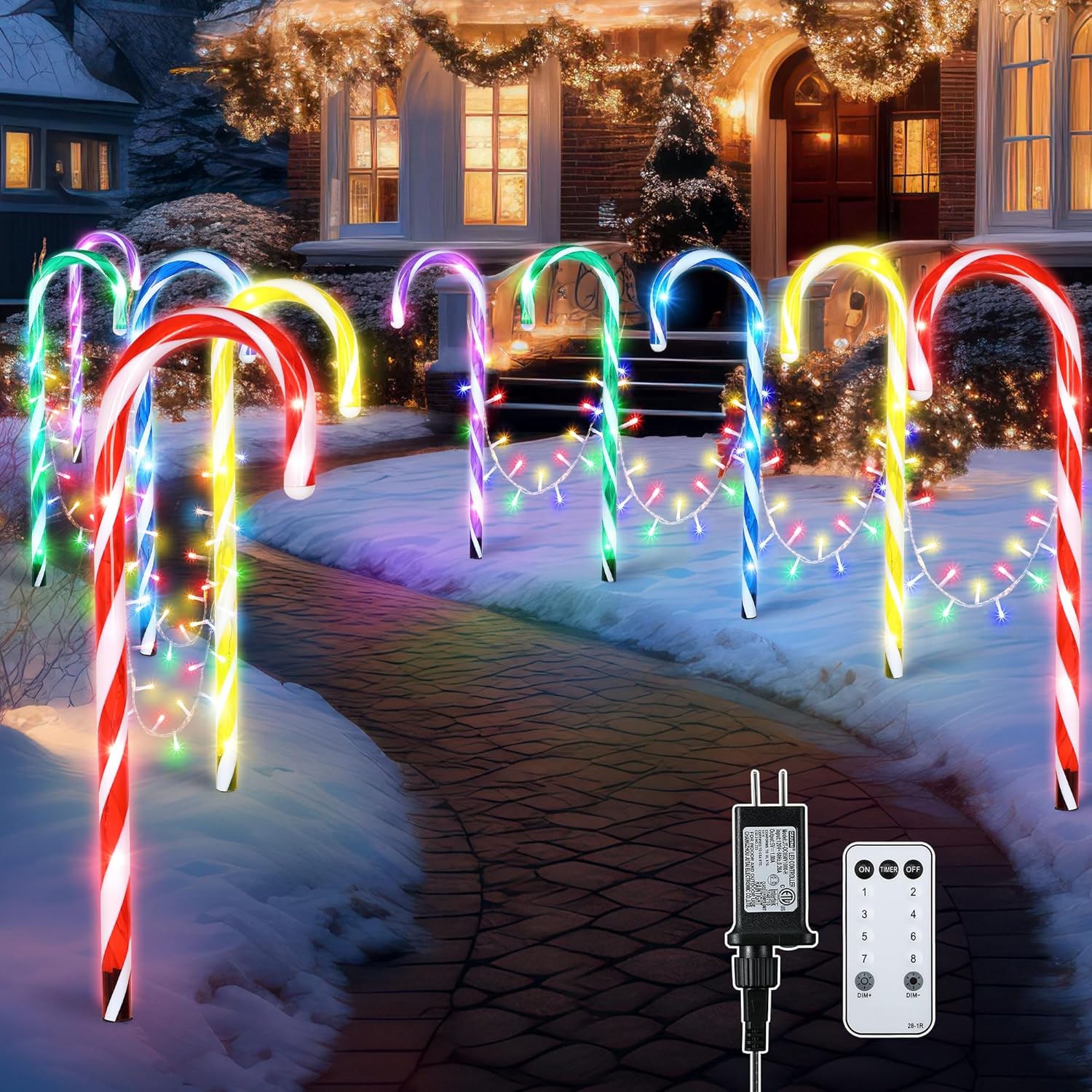 Hiboom 10 Pack Christmas Candy Cane Lights with Stakes, 22