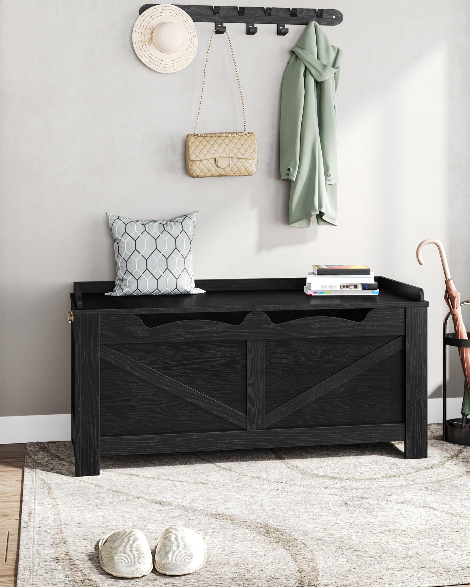 Banc De Rangement Avec Coffre 150 X 40 X 48,5 Cm – 2 Compartiments Séparés – Blanc Marron – Capacité 150 Kg – Bois FSC