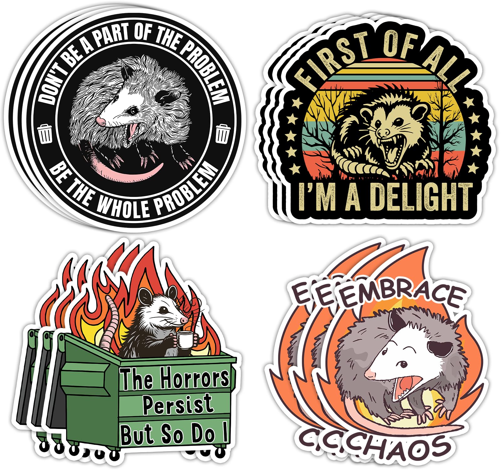 (12pcs) Don't Be A Part of The Problem Be The Whole Problem Sticker Funny Possum Opossum Stickers, First of All I'm a Delight Opossum Stickers Decal for Car Phone Laptop Water Bottle Gift Decor