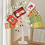 PEIDUO Money Tree, 22 Inch Gift Card Tree Holder with 6 Clips and 6 Greeting Cards, 24 Warm White Birch Tree with Lights, Christmas Tree Card Holder for Birthday Wedding Indoor Xmas...