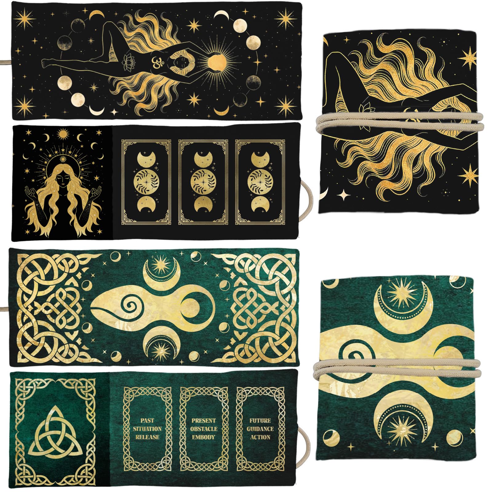 GLOBLELAND 2 Pcs Celticknot Tarot Card Holder Moons Phase Polyester Tarot Magic Divination Bag Magic Woman Large Storage Pouch Accessories for Playing Cards and Tarots