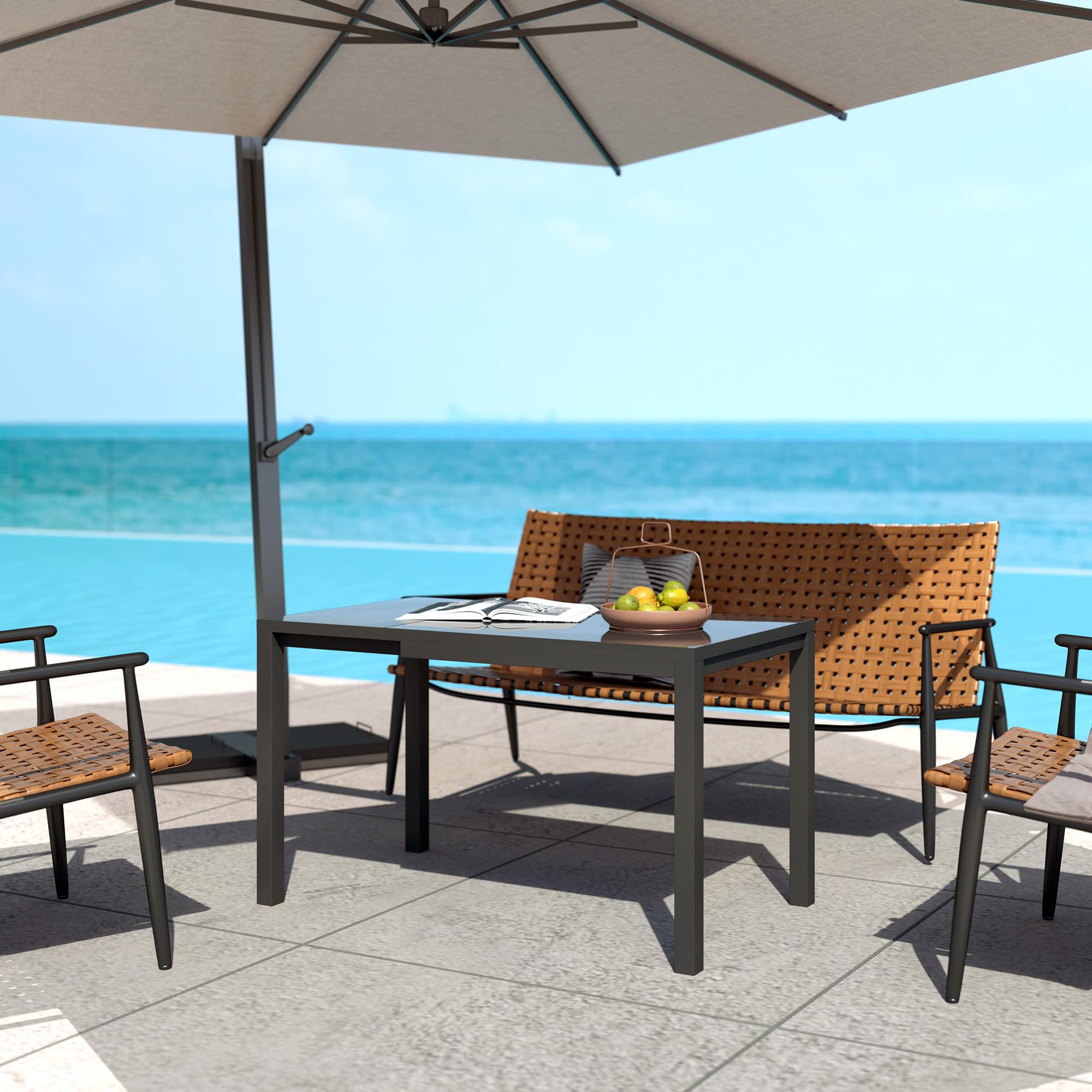 Outsunny Mesa de Jardín Extensible Mesa de Comedor Exterior Ajustable 85-125 cm con Borde de Aluminio Carga 70 kg Mesa Rectangular para 4-6 Personas para Patio Terraza Gris Oscuro