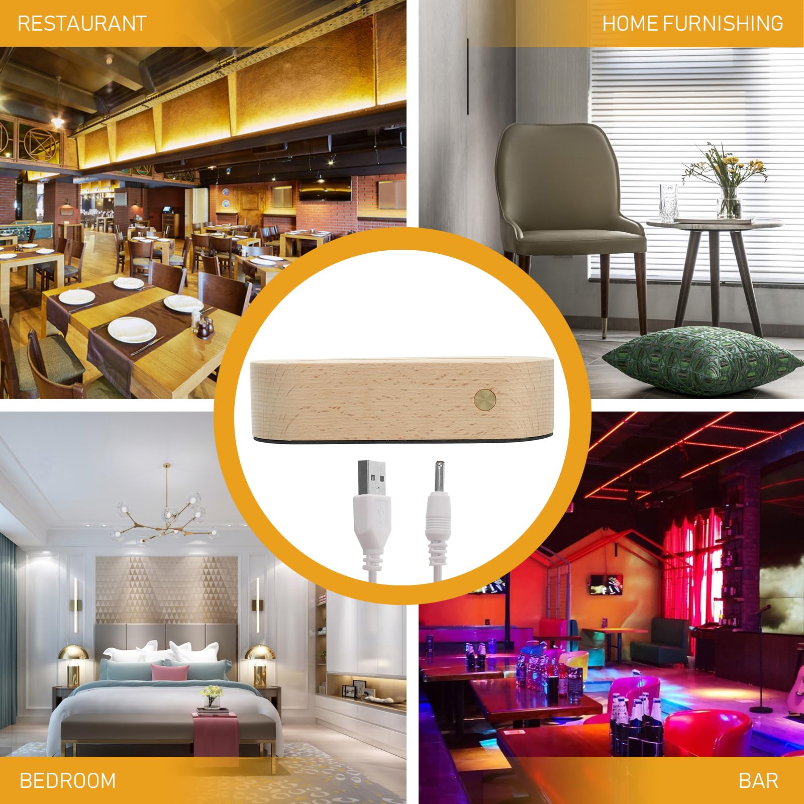 HOMSFOU Led Display Sockel Holzständer Oval Beleuchtete Basis Für Kristallkunst 3D Nachtlicht Mit Usb-Kabel Für Wohnaccessoires Und Dekoration