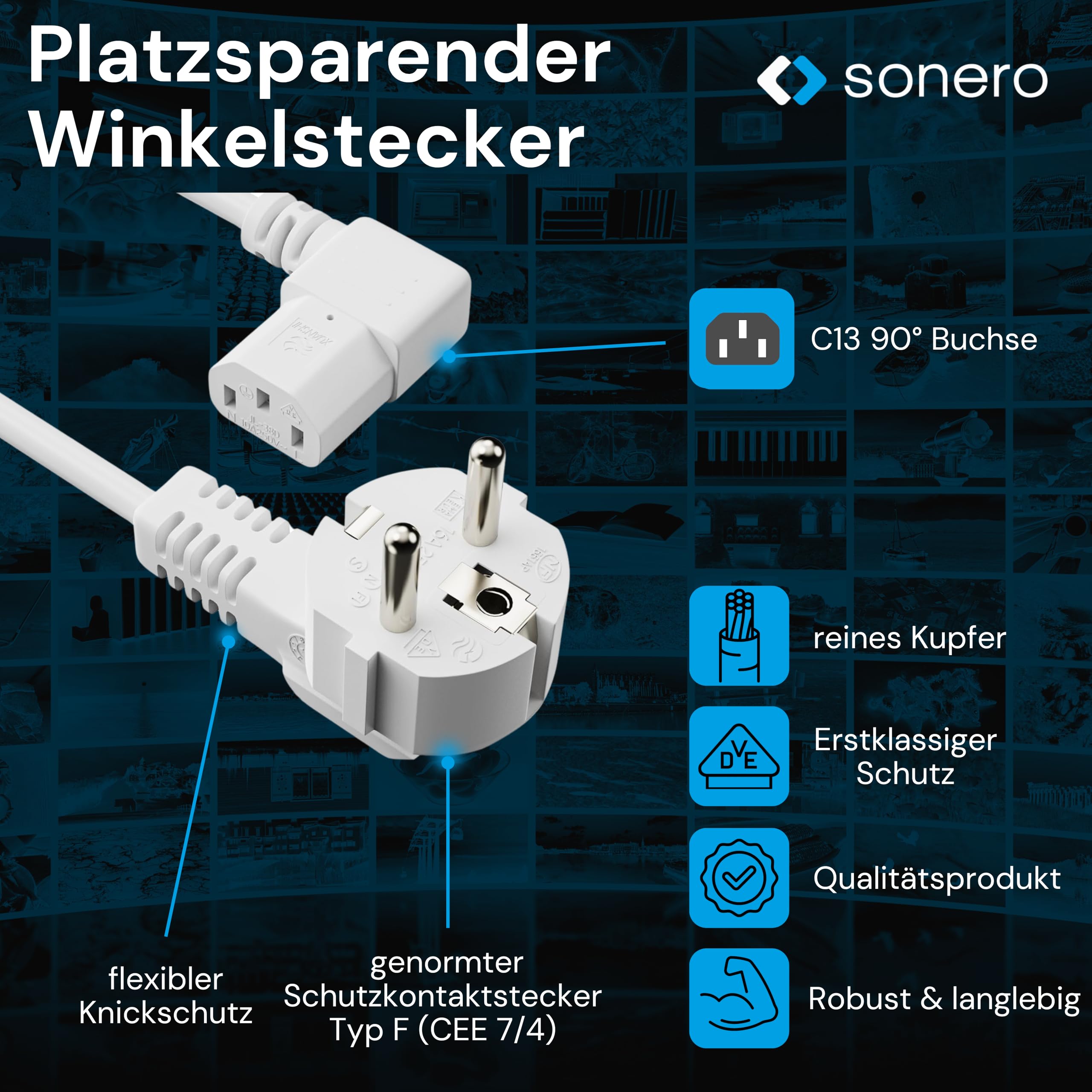 Cavo Alimentazione Sonero 20m - Spina IEC C13, Terra, Nero Per Elettrodomestici - Foto 5