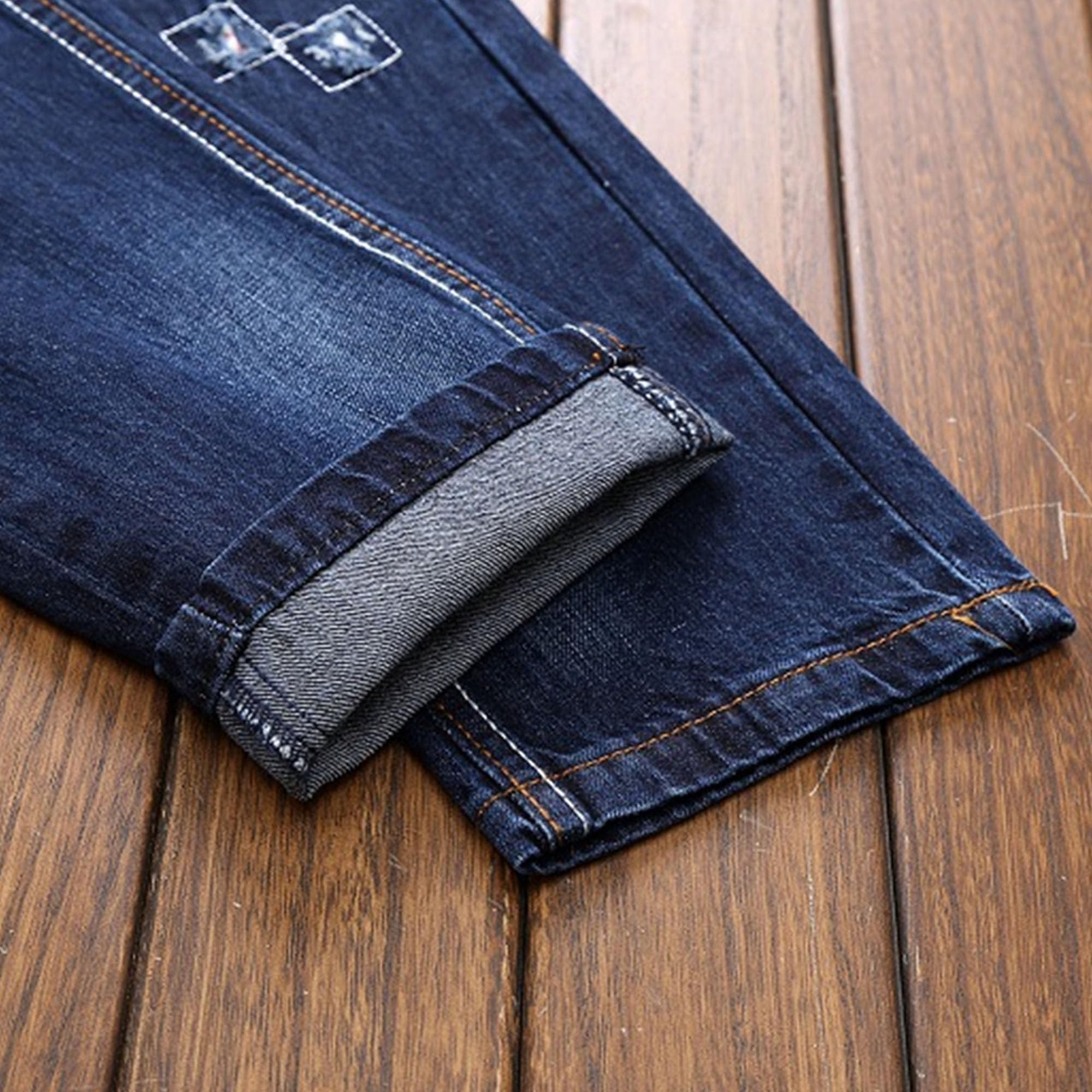 Pantalones de mezclilla de diseño de pierna recta para hombre, estilo casual, desgastado, con bolsillo, ropa de calle, pantalones elásticos elegantes para hombre
