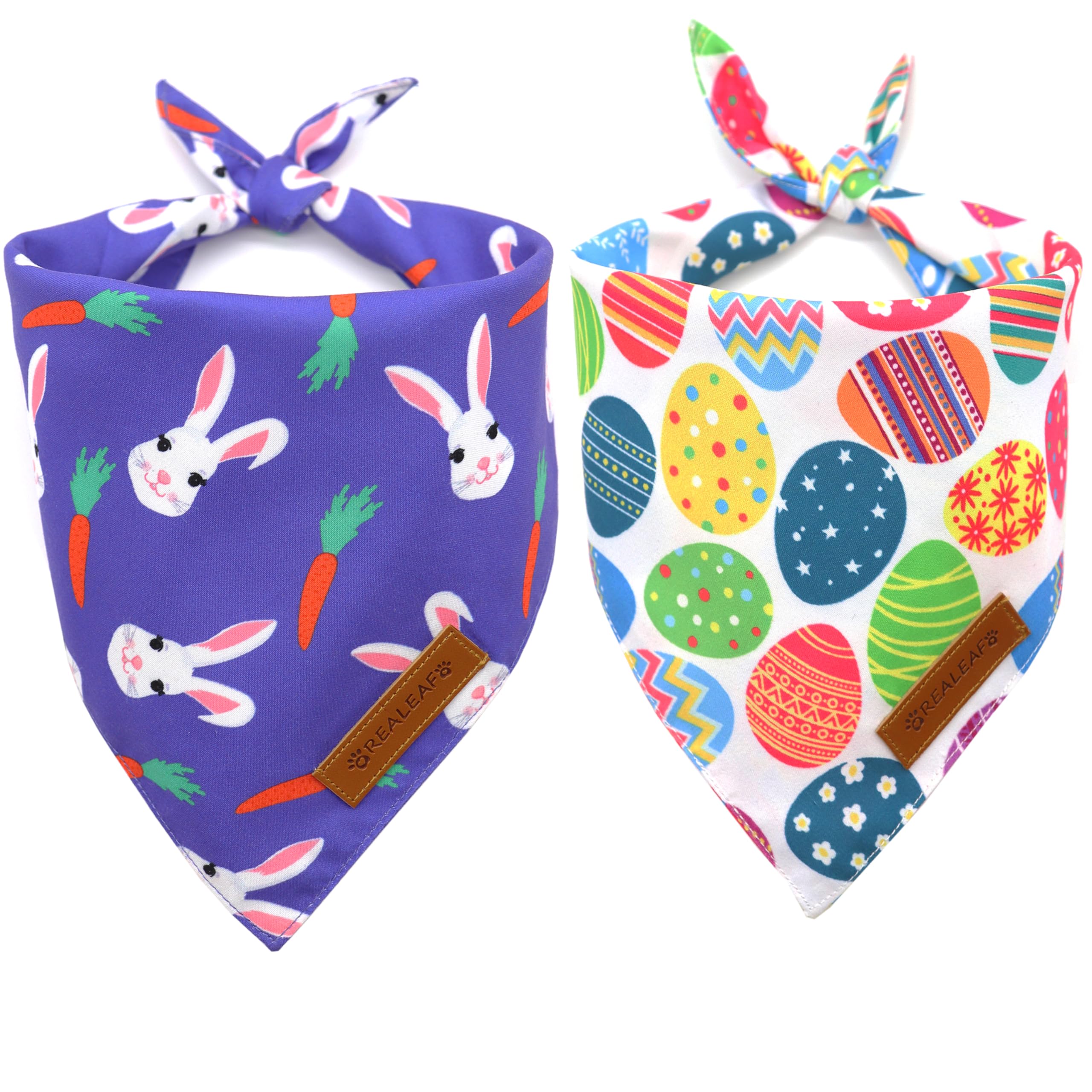 Realeaf Easter Dog Bandanas 2 Pack, Triangle Reversible Pet Scarf for Boy and Girl, Premium Durable Fabric, Holiday Bandana for Small Medium Large and