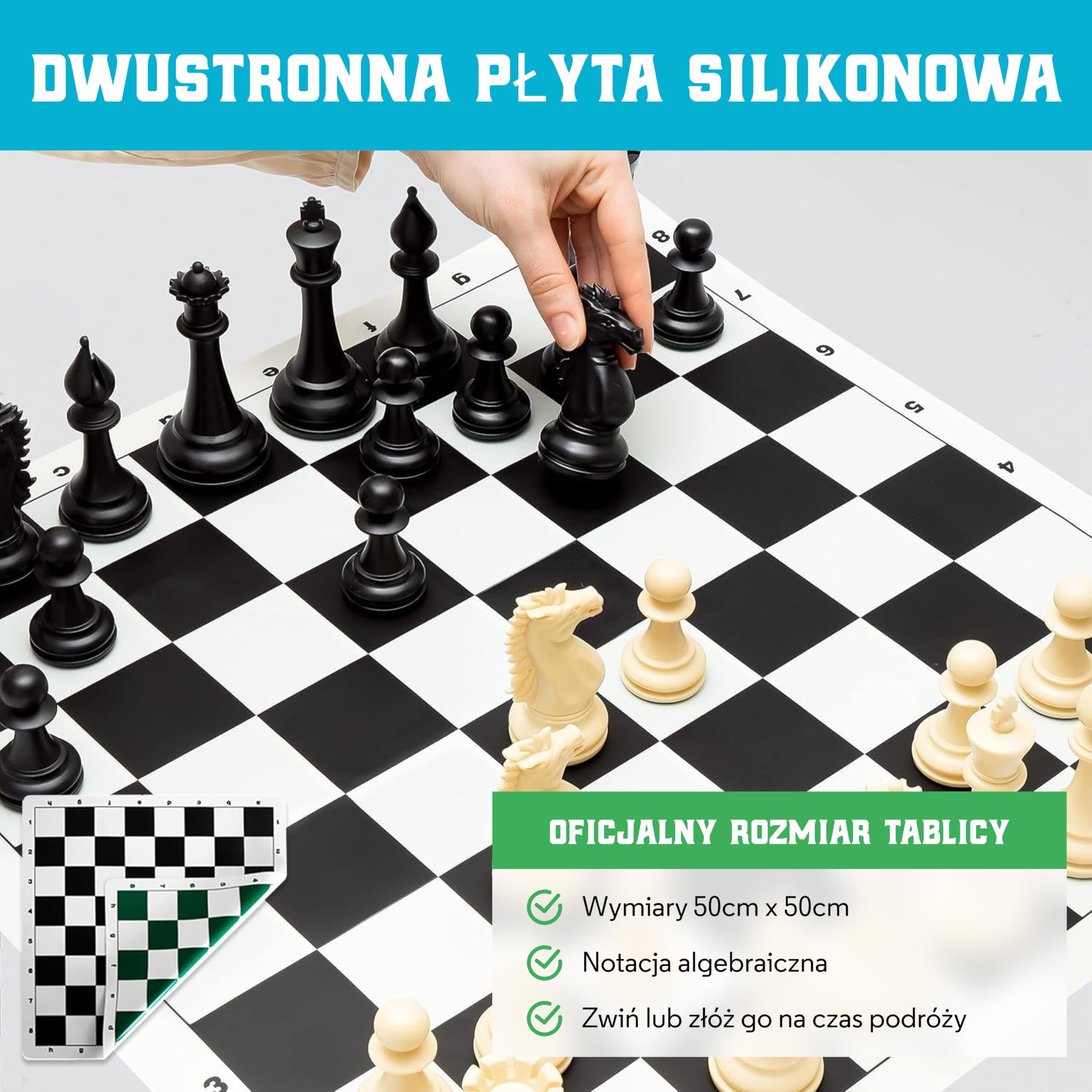 Najlepszy Zestaw Szachowy 4X Turniejowy Nowoczesny Zestaw Szachowy z Uciężonymi Figurkami Staunton, 20x20 Podwójno-Stronna Silikonowa Deska, Przewodnik Strategiczny i Torby do Przechowywania dla
