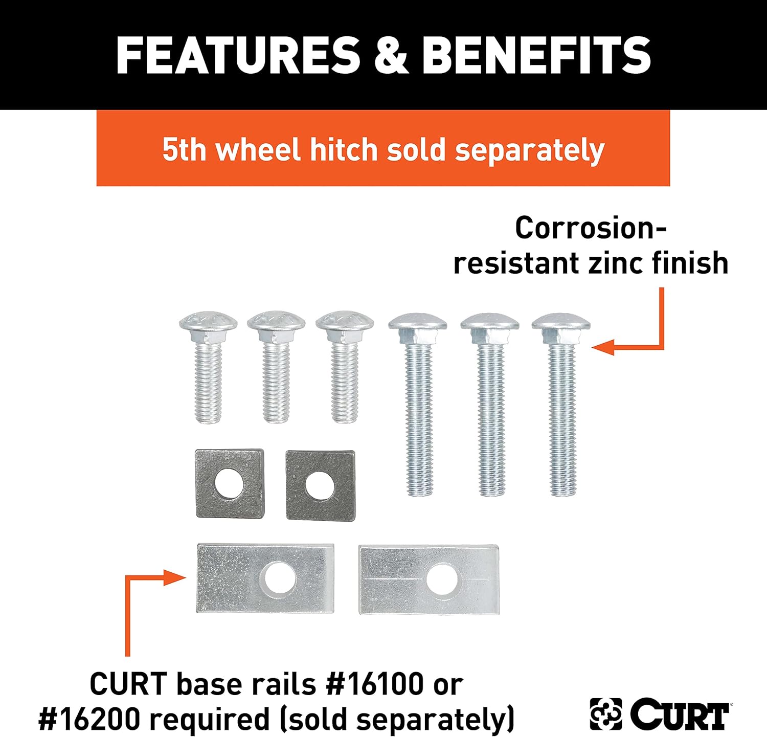 CURT 16304 5th Wheel Installation Kit, Fits Select Toyota Tundra, Except Extended Crew Cab, Additional Brackets Required