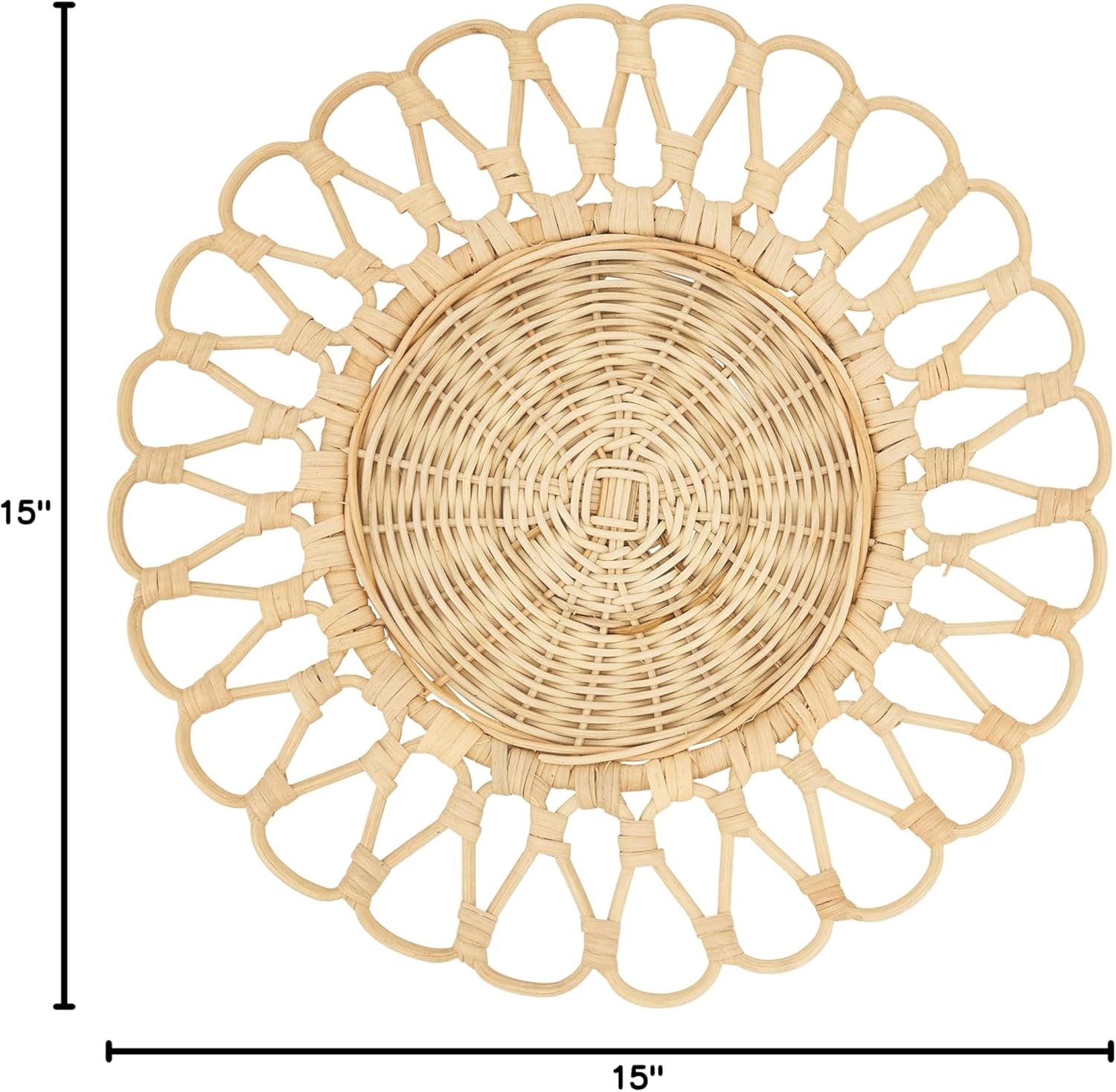 SARO LIFESTYLE Bandung Collection Cutwork Design Rattan Placemats (Set of 4), 15", Natural