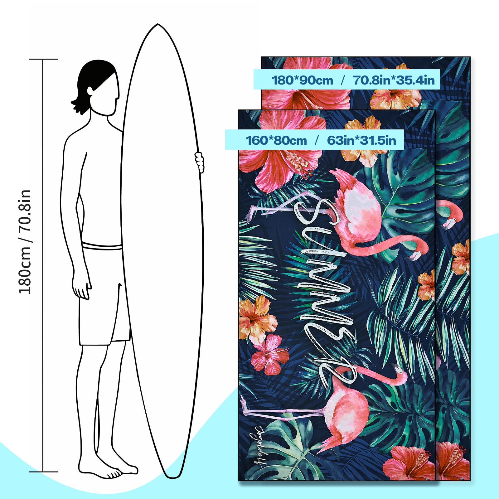 Serviette De Plage - Imprimé - Ultra Légère - Séchage Rapide - Résistante à La Saleté - 80 X 160 Cm - Maison