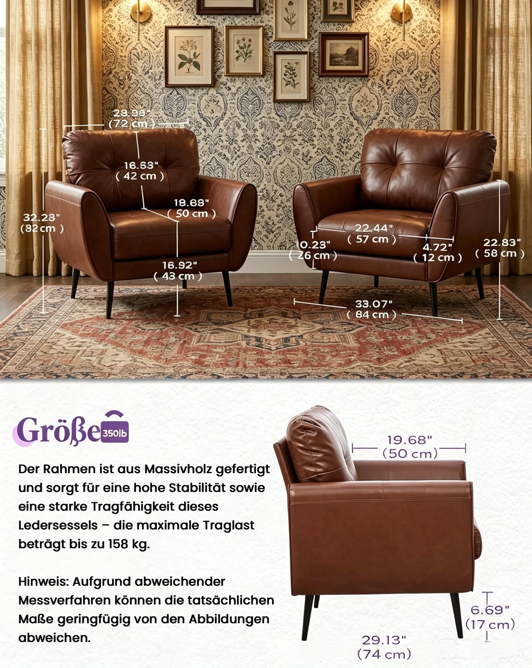 GRAVFORCE Sessel Wohnzimmer Ohrensessel Sessel mit Armlehnen Braun 2 | Prägunoserie Bequem und Modern Lesesessel Loungesessel Prägunoserie Einzelsofa Kunstleder