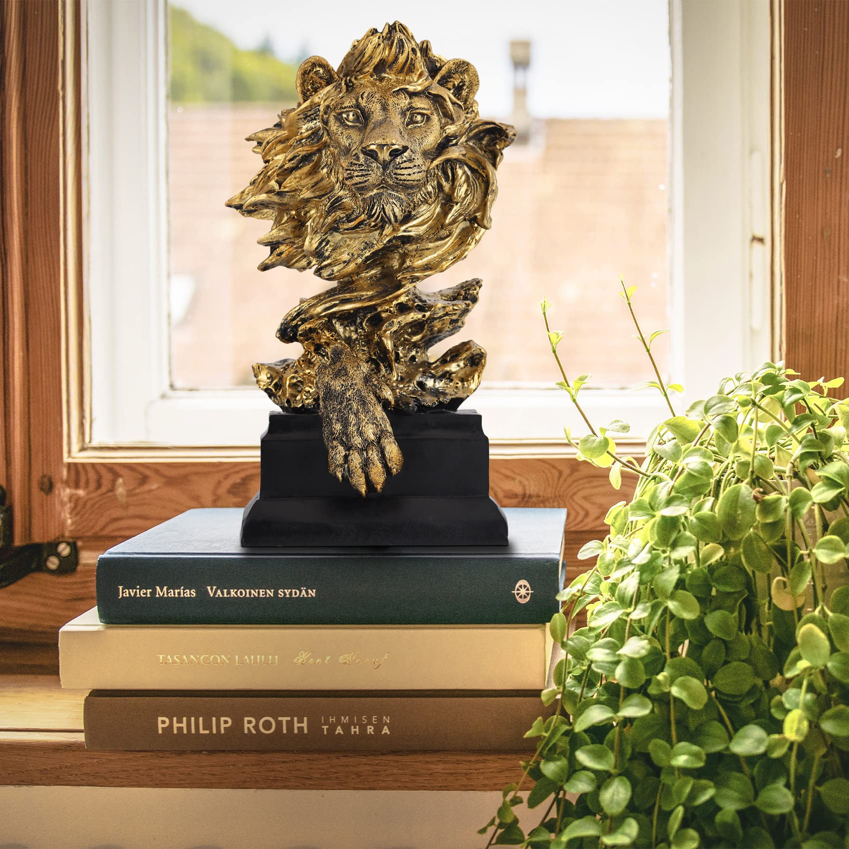 XINGYAN Statue di leone in resina dignificata Il re degli animali decorazione per casa, ufficio, studio, libreria, miglior regalo di scultura per uomo con dominanza (dorato)