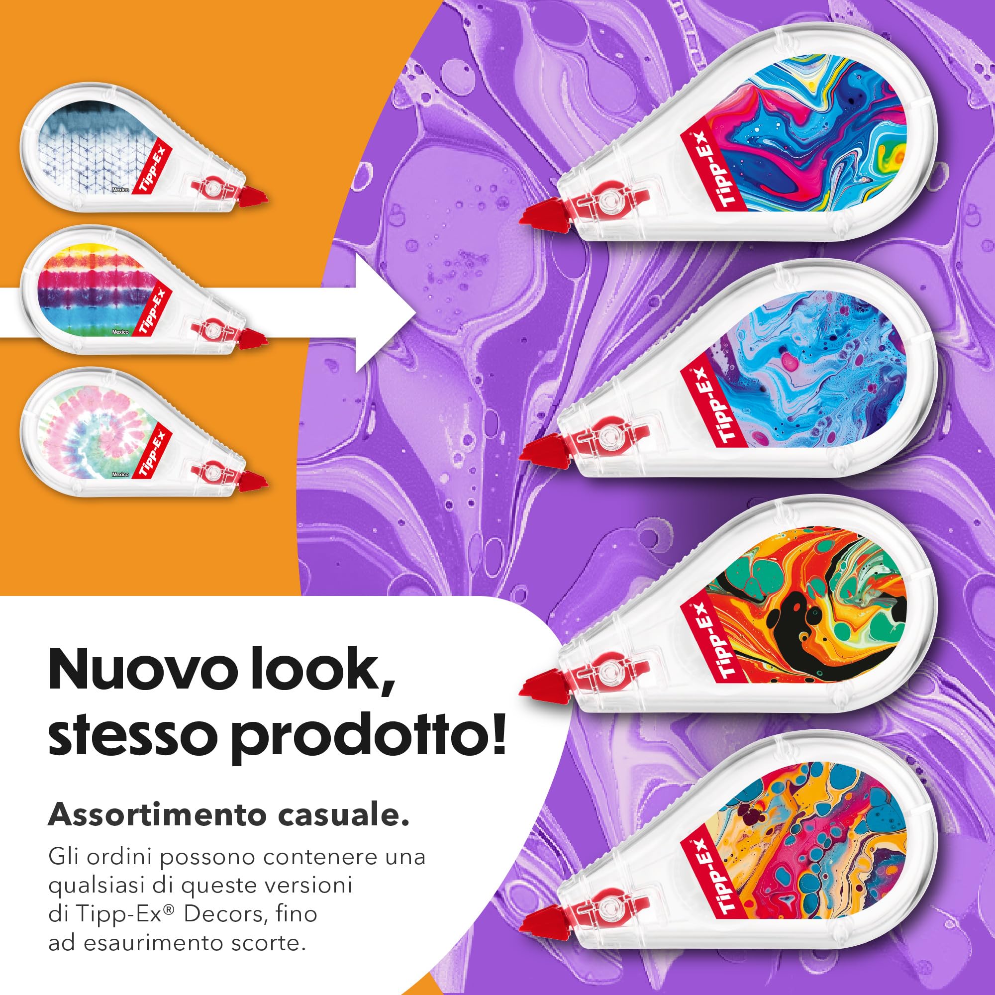 Tipp-Ex Correttori a Nastro Mini Pocket Mouse 6 Pezzi, 2 Design Hydro Dipping, 4 Classici