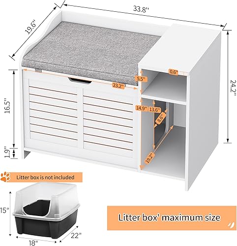 Miniatura 2 de IDEALHOUSE Caja de arena para gatos con cojín, muebles ocultos para caja de arena para gatos, muebles de caja de arena para gatos con apertura