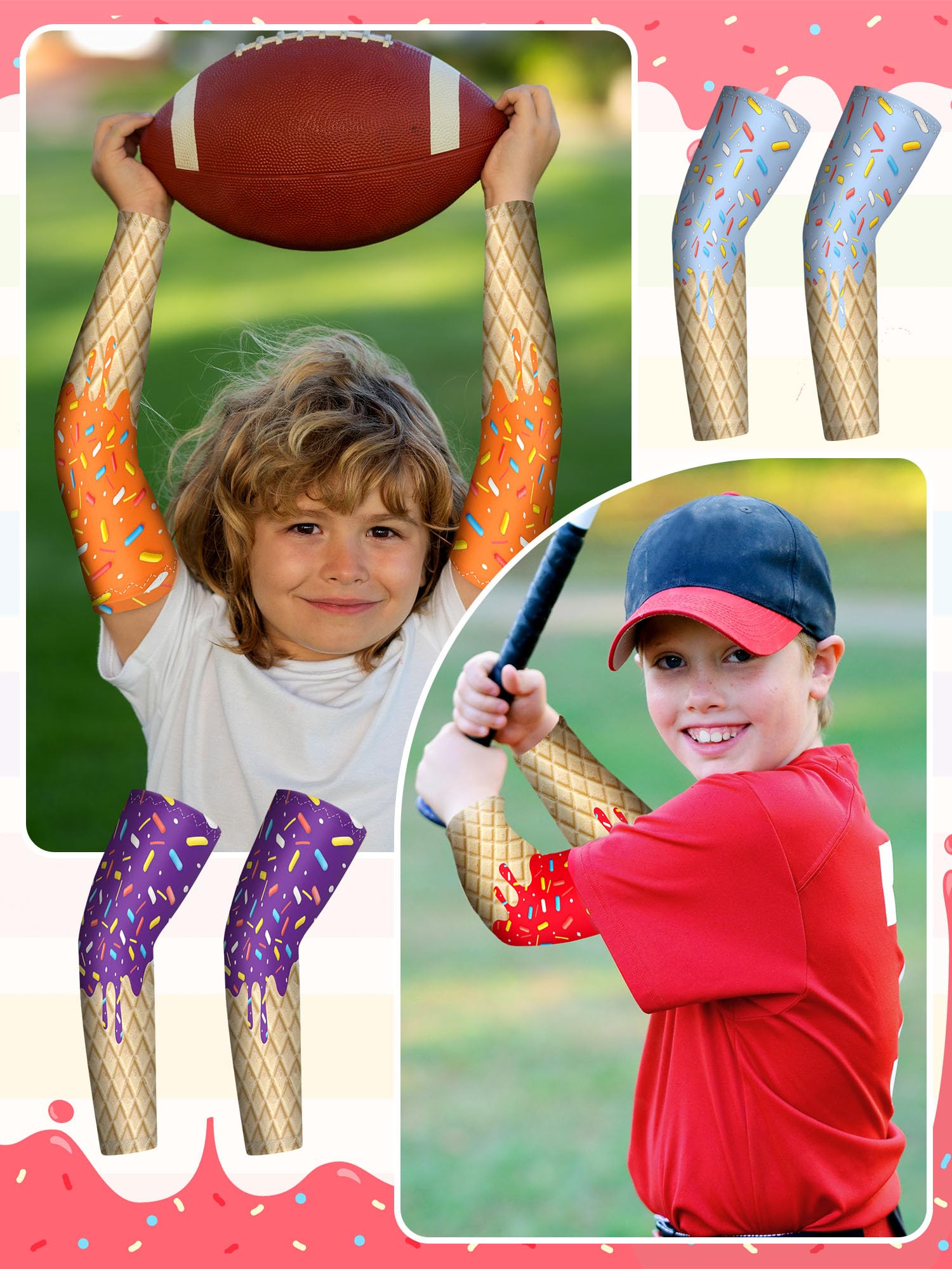 JaGely 16 Paar Eiscreme-Armstulpen für Kinder, UV-Sonnenschutz, Fußball, Basketball, Baseball, Kompression, lange Ärmel, Jugendliche