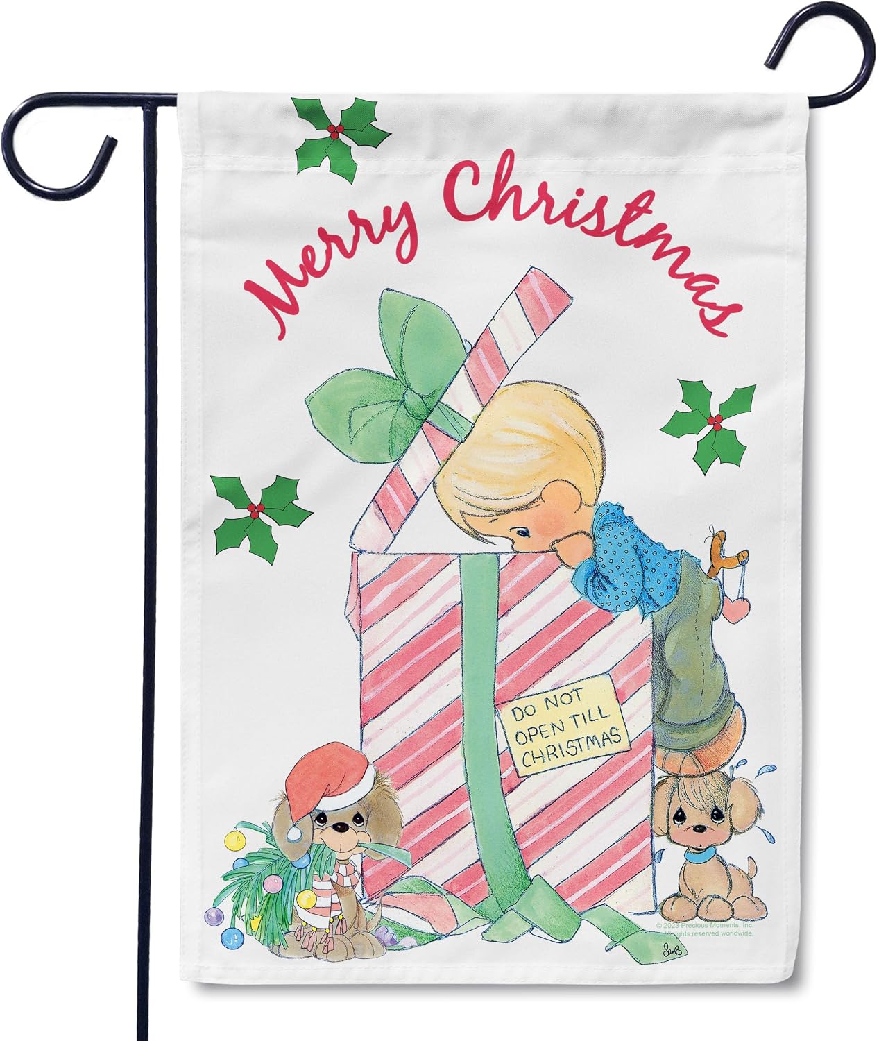 Flagology, Precious Moments Don't Open Till Christmas Garden Flag 12" x 18", Outdoor Flag, Exclusive Premium Fabric, Officially Licensed, Holiday Outdoor Décor