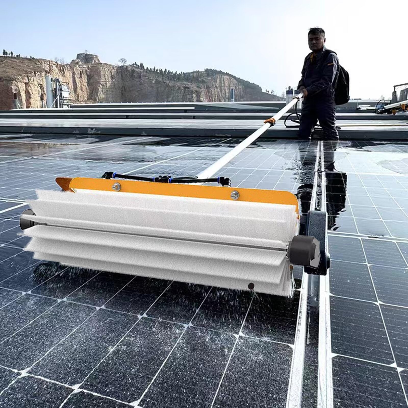 Cepillo eléctrico de limpieza de paneles solares telescópico, giratorio fotovoltaico, limpiador extensible para fachadas y ventanas, herramienta de mantenimiento eficiente solar fotovoltaico para uso