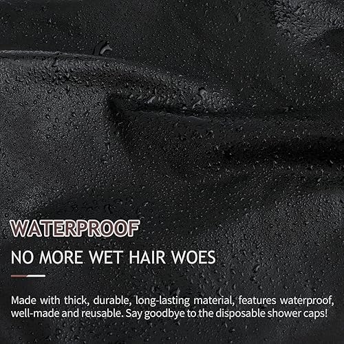 Miniatura 6 de Gorro de ducha de lujo para mujer, impermeable, reutilizable, doble capa, forro de microfibra con función de cabello seco, extra grande para cabello