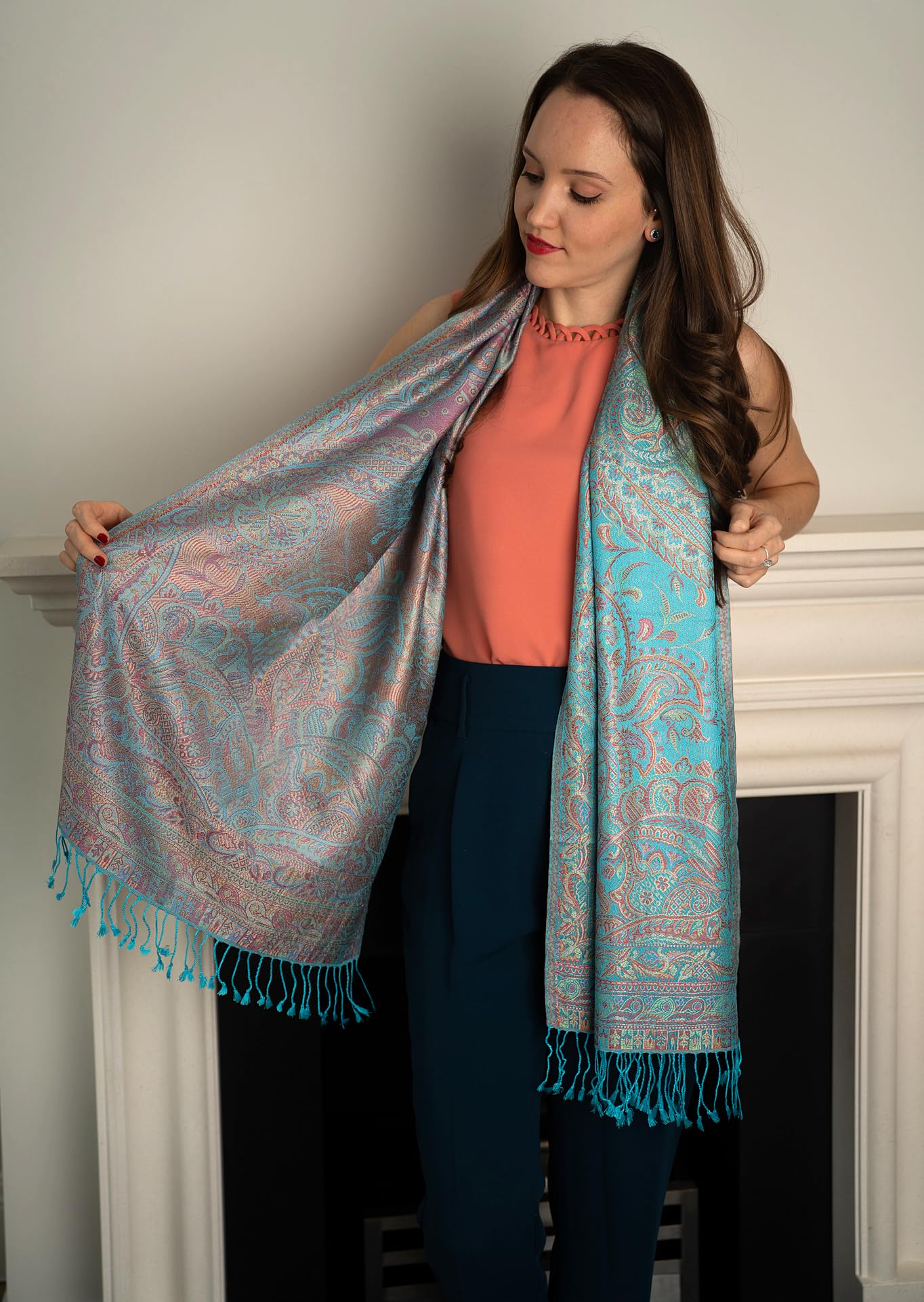 Sciarpa di seta multicolore Aqua Metallic Paisley, Sciarpa di seta, Sciarpa leggera, Sciarpa da donna, Regalo per lei, Sciarpa da spalla, Sciarpa estiva, Sciarpa primaverile, Multicolore, W: