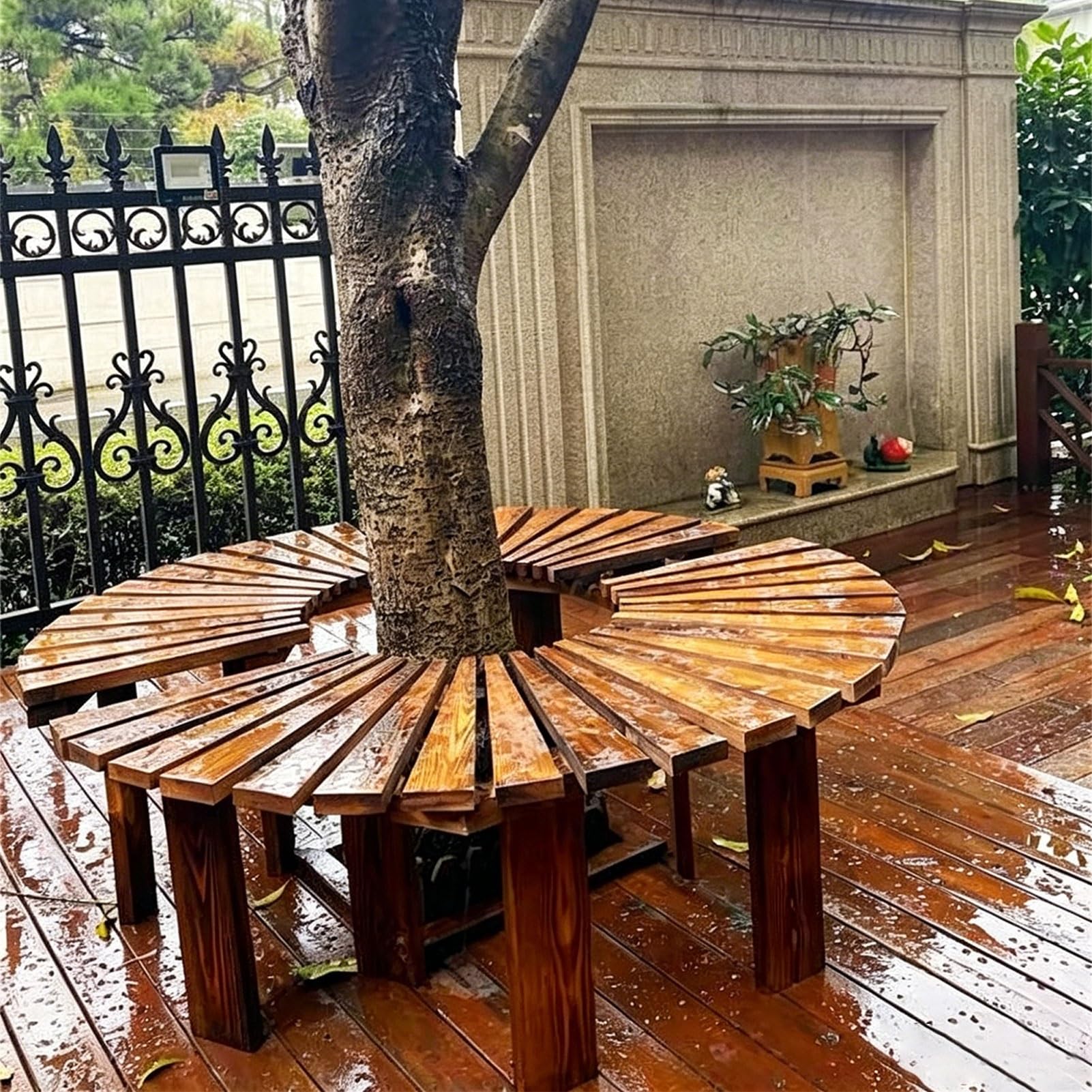 Taburetes sin respaldo para jardín y banco para árbol de patio exterior