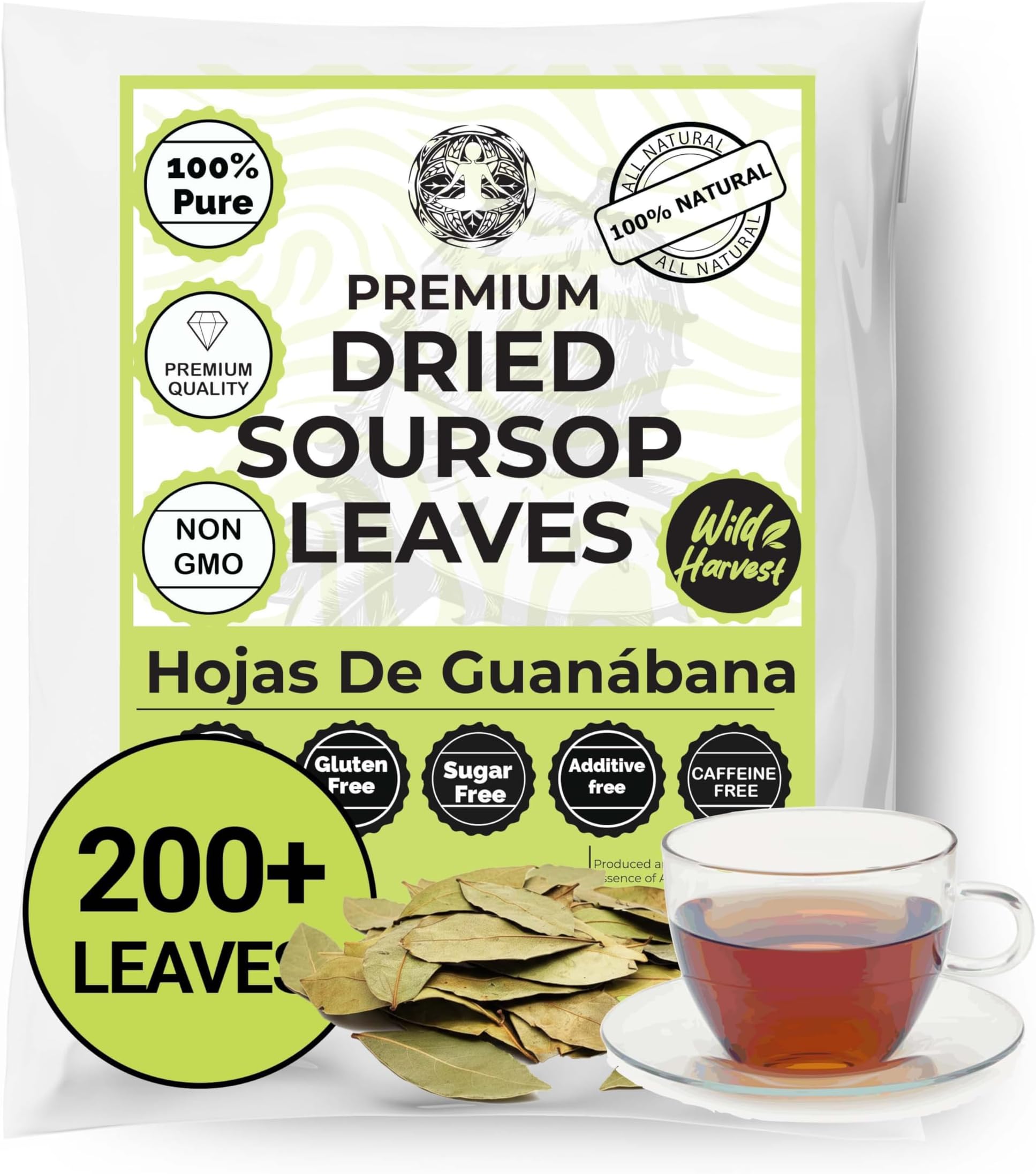 Soursop Leaves -200+, Dried Whole Leaves, Hojas De Guanabana, Graviola Leaf Tea, Wildcrafted & Authentic, Non-GMO, Caffeine-free. by Akshit