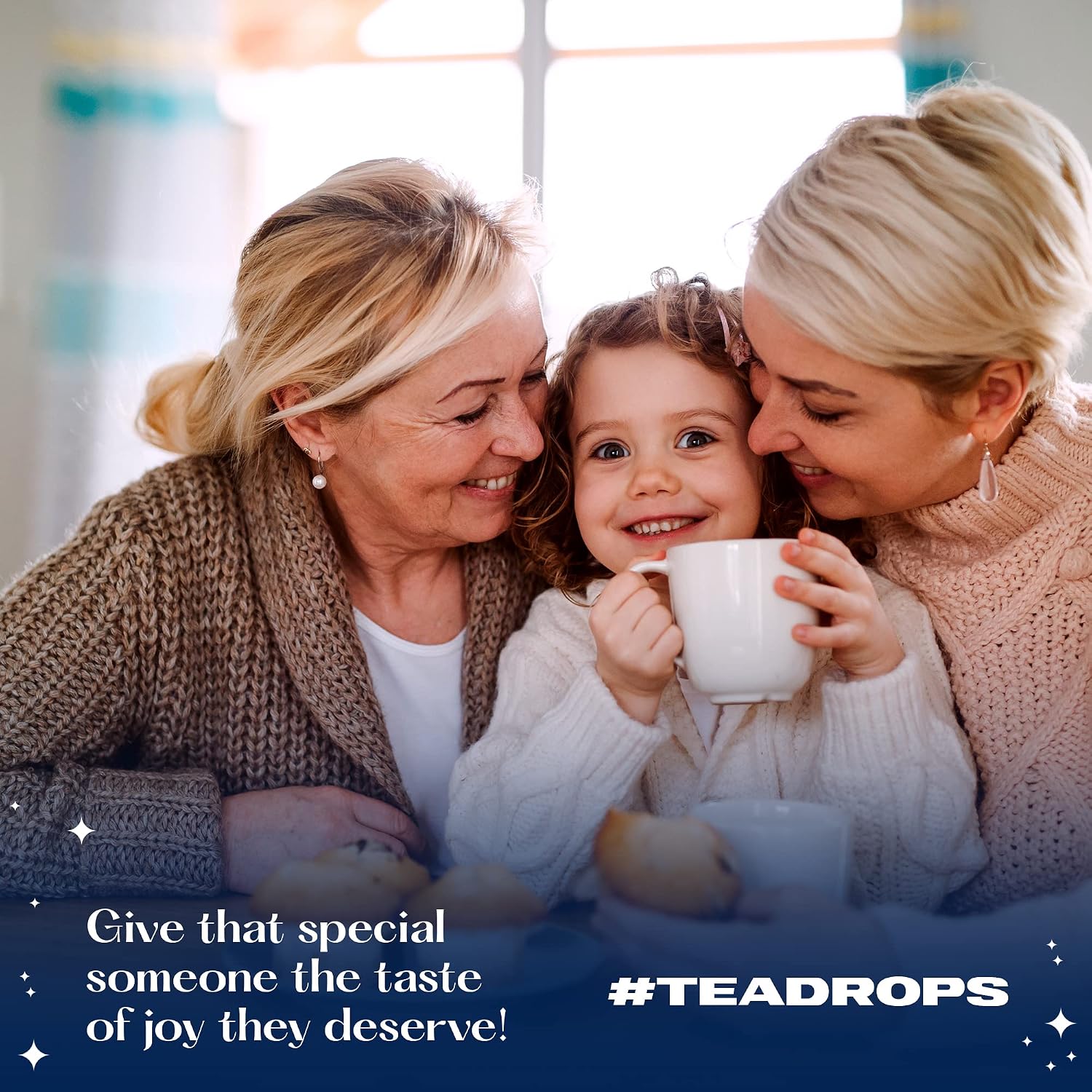 Tea Drops Lightly Sweetened Loose Leaf Tea Gift Box | Bagless Caf/Decaf Tea Assortment Includes Matcha Green, Rose Earl Grey, Citrus Ginger & Sweet Peppermint in Wooden Gift Box | 8 Drops per Box