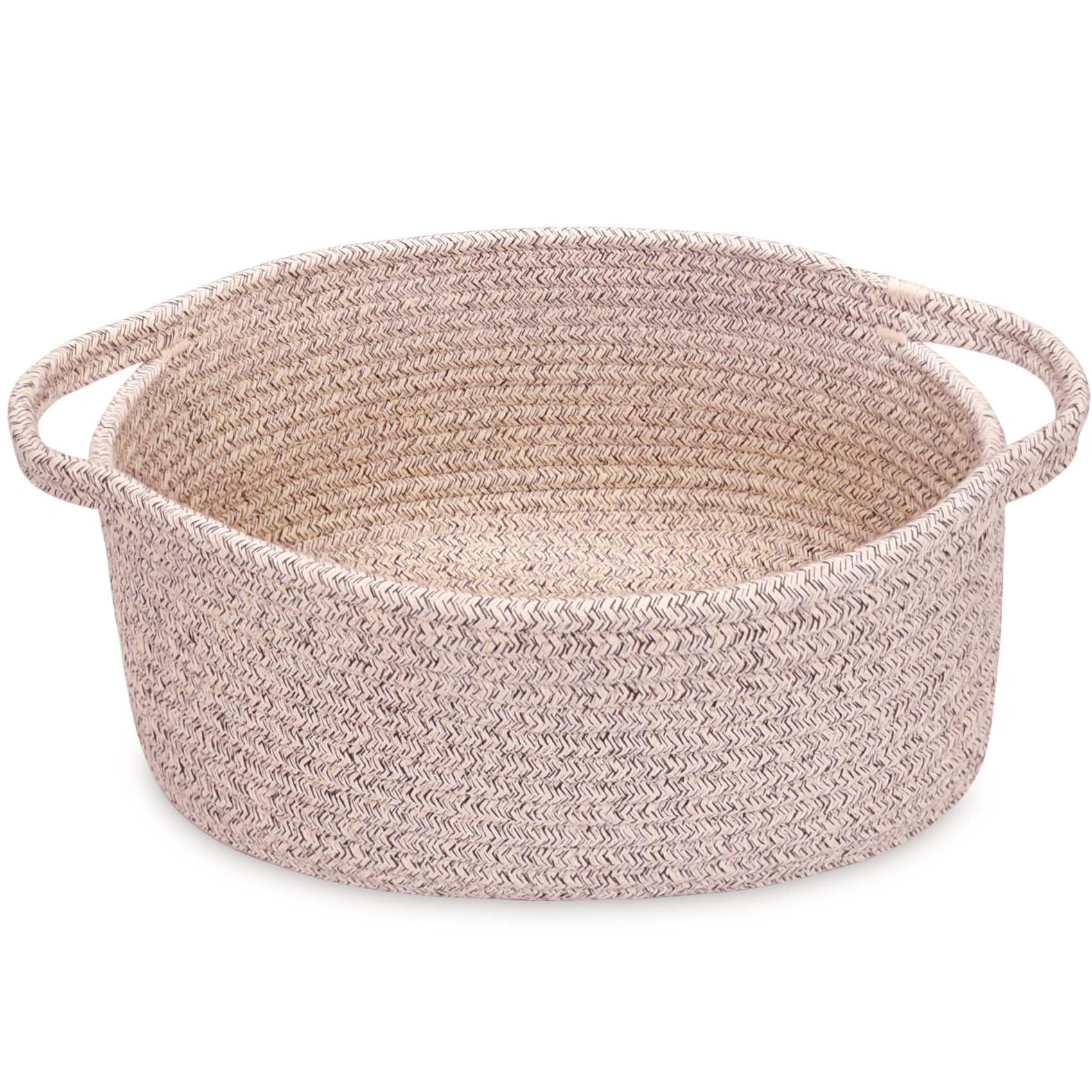 ABenkle Small Basket with Handles, Boho Decorative Rope Woven Dog Cat Toy Storage Bin Shelf Storage Organizer, Easter Christmas Gift Basket, 12"x8"x5"