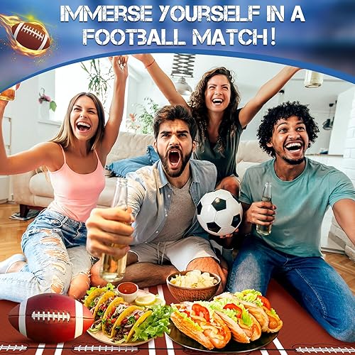 Miniatura 5 de Mantel de fútbol de 51 x 86 pulgadas, desechable, de plástico, para decoración de fiesta de fútbol, para fiesta de cumpleaños, día de juego, fiesta