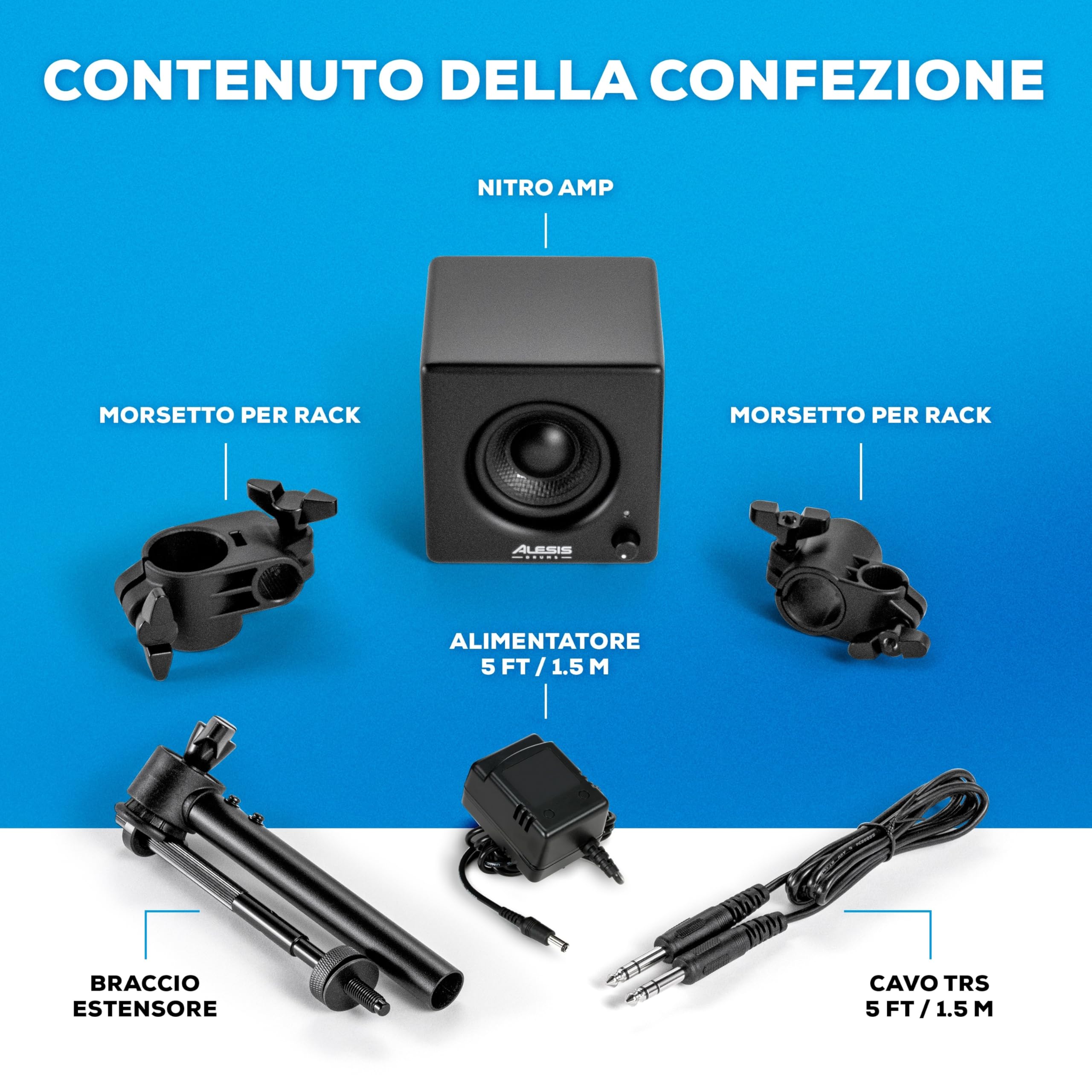 Alesis Nitro Amp Cassa Monitor Montabile su Batteria Elettronica da 3" e 70W ideale per Pratica e Lezioni, con Morseti Inclusi
