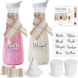 Arjust Laundry Soap Dispenser for Laundry Room Decor - Laundry Soap Containers - Laundry Detergent Container for Bleach Soap Fabric Softener - Laundry Room Organization With Labels Funnel Measure Cups Ribbons eBook - White Lid