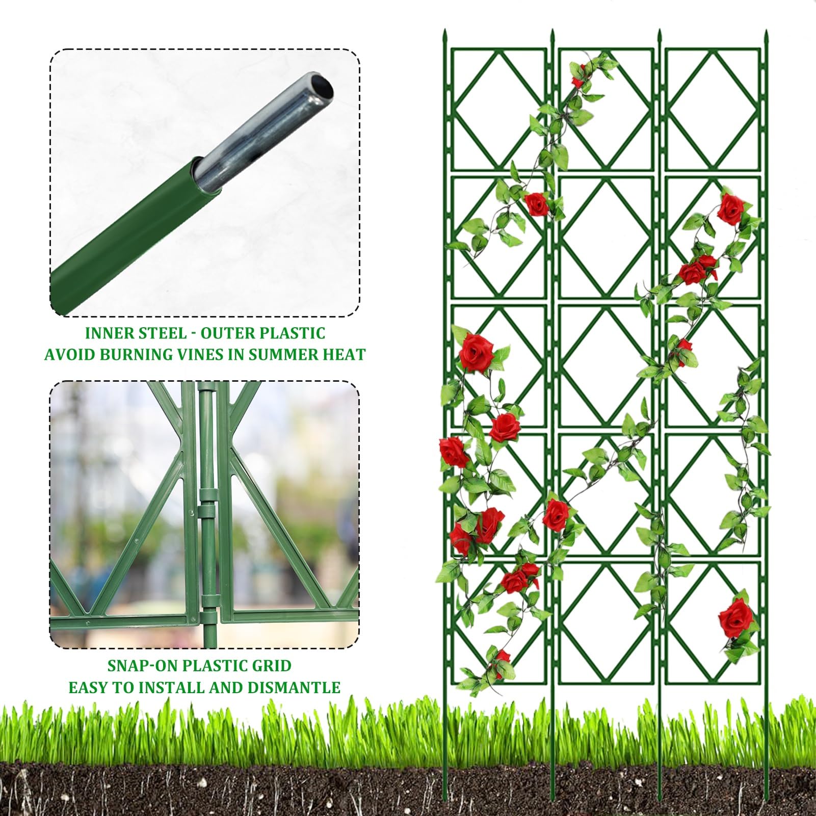 Składana kratka różana do użytku na zewnątrz, dekoracyjna podpórka dla roślin pnących, składana kratka ogrodowa (szer. 60 x wys. 150 cm) idealna do kwiatów i winorośli