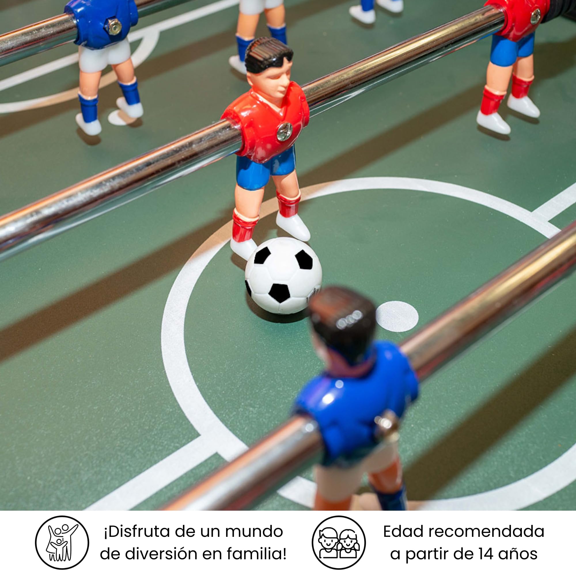 Devessport - Futbolín Silver Semi Profesional con Niveladores y Posavasos | Futbolín con Retorno de Bolas| Modelo de Gran Tamaño para Adultos y Niños