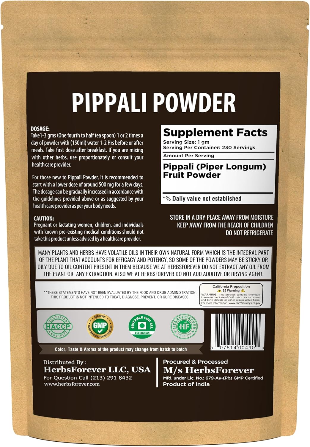 HerbsForever Pippali (Piper longum) Fruit, Powder |Cold Relief, Digestion & Gut Health Spices for Meat Seasoning| Wild Harvested-Non GMO, Vegan- 2X Potency,Ultra Clean,Steam Treated |230 GMS- ½LBS image 2