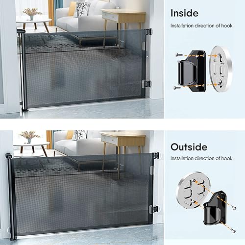 Miniatura 7 de BabyBond Puertas retráctiles para bebé, instalación sin perforaciones, negro, metal, 71 x 33 pies de alto, adecuadas para bebés y mascotas pequeñas