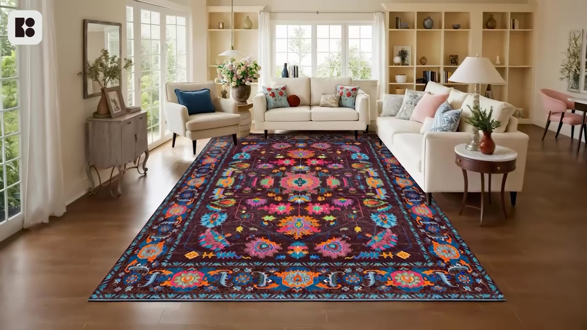 Amazon.com: Kokia 9x12 Area Rug, Burgundy/Fuchsia/Orange Soda