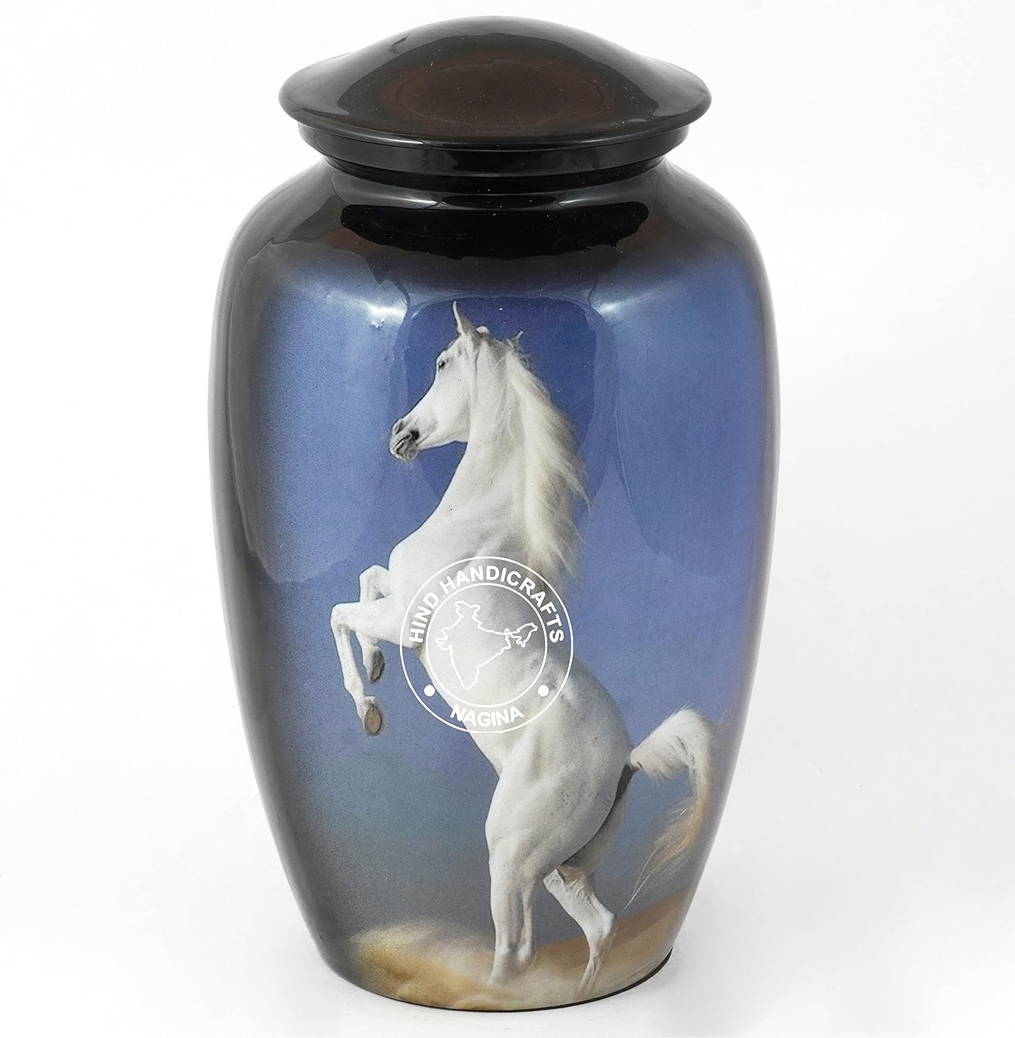Aluminium Running Horse Cremation Urn for Human Ashes Adult - Handcrafted Funeral Memorial Urn for Ashes - Large Columbarium Urn - Bag Included (Black, 200 Cubic Inches)