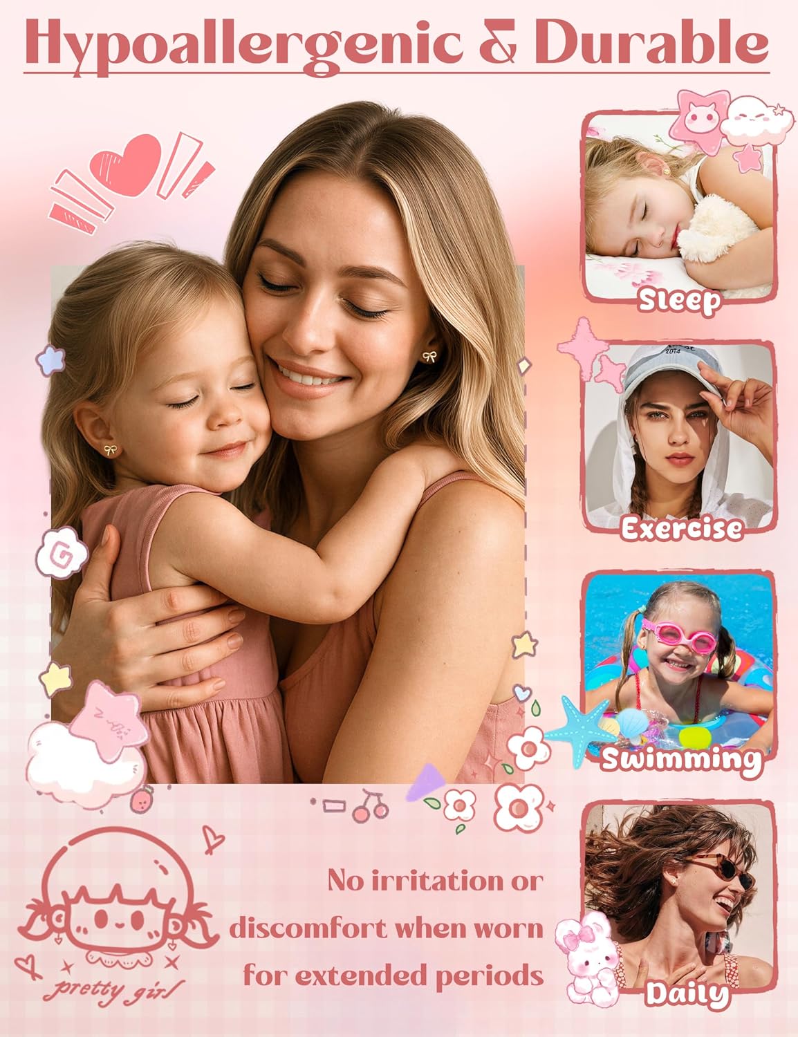 LOLIAS Soild 925 Sterling Silver Post Stud Earrings for Girls Women -Hypoallergenic Flat Back Earring 14K Gold Plated Toddler Surgical Steel Earring Small Flower Bow Cute Screw Back Earrings
