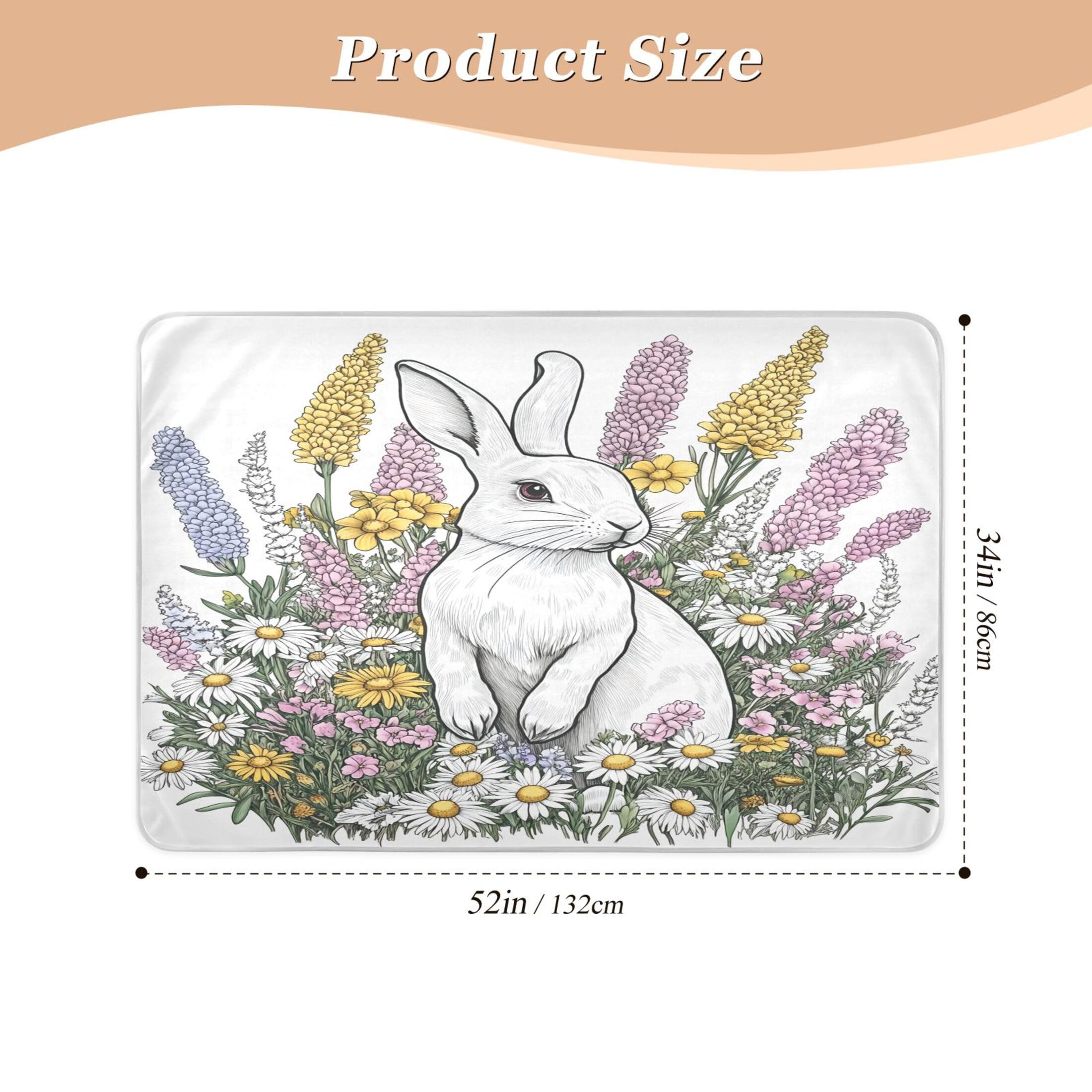 Takiito Cartoon Rabbit in Flowers Bed Pad Reusable Bed Underpad Washable Waterproof Leak-Proof Quick Dry Incontinence Pee Pad for Toddlers Kids Adults Pets 34x52 in