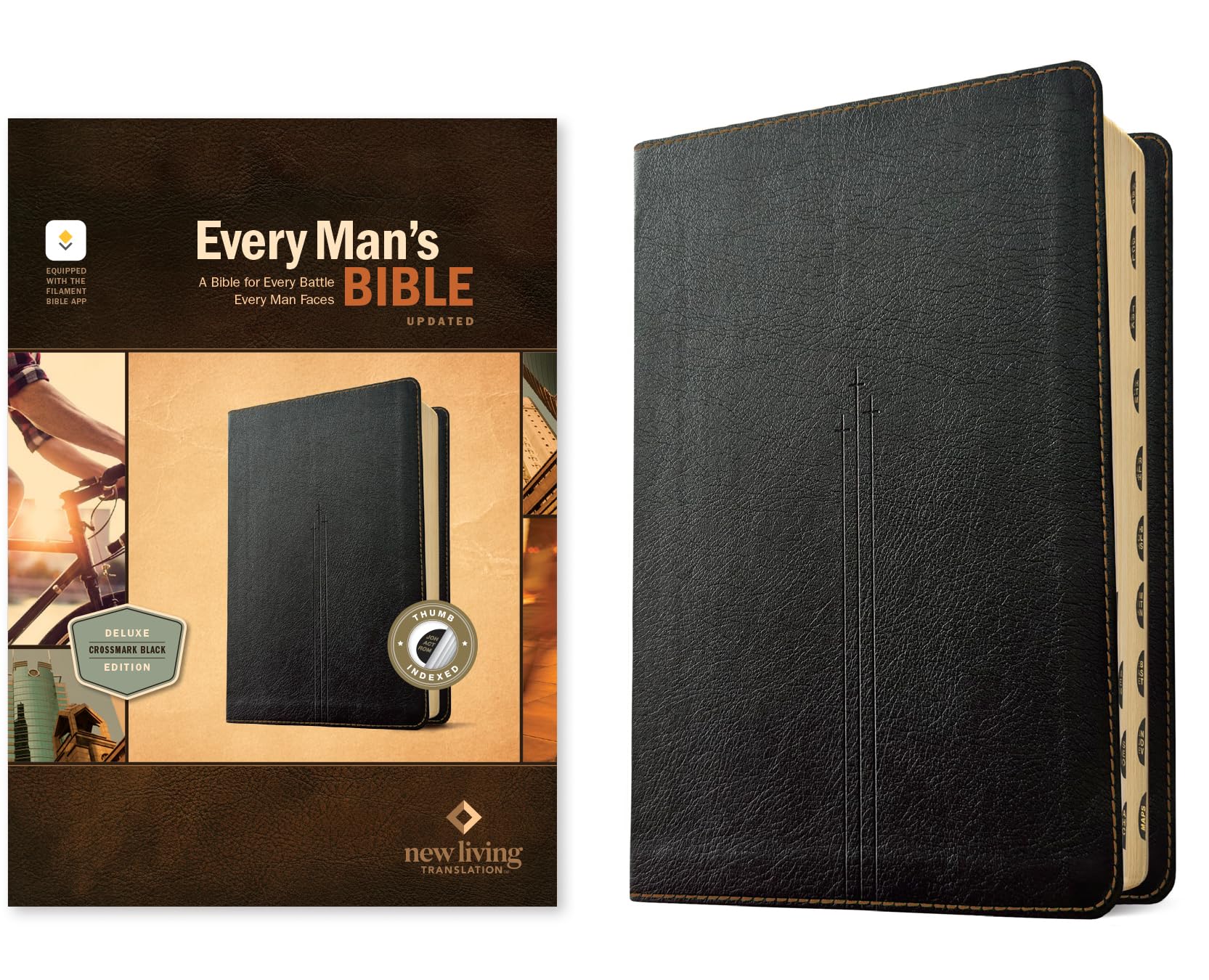 NLT Every Man s Bible, Filament Enabled (LeatherLike, Crossmark Black, Indexed, Red Letter)