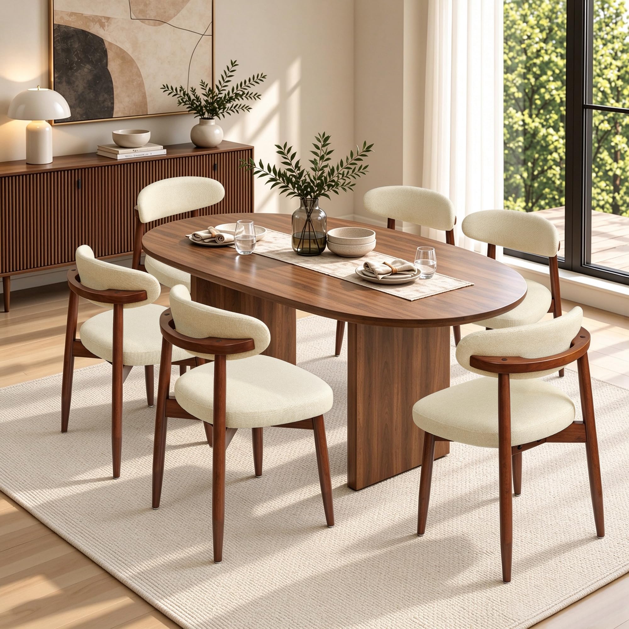 CHUN YI Dining Chairs Set of 6, Upholstered Solid Wood Dining Room Chairs